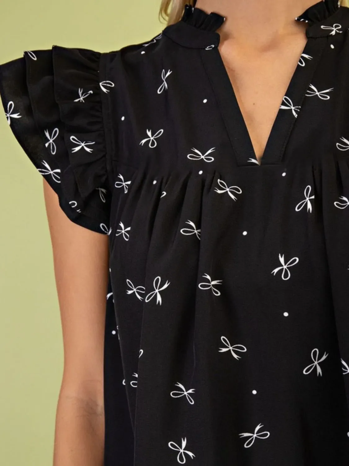 Notched Ruffled Cap Sleeve Blouse - Image 11