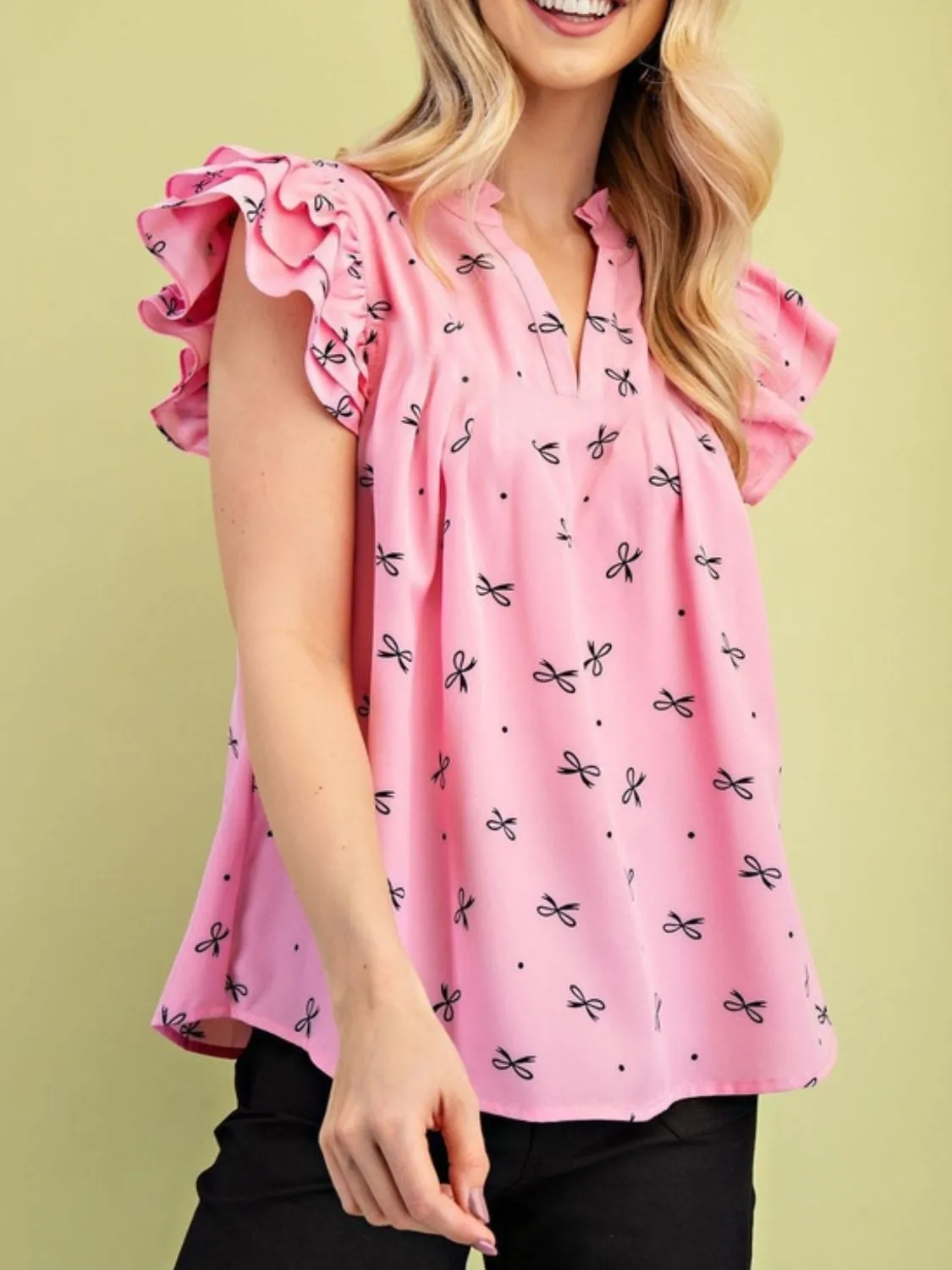 Notched Ruffled Cap Sleeve Blouse - Image 2