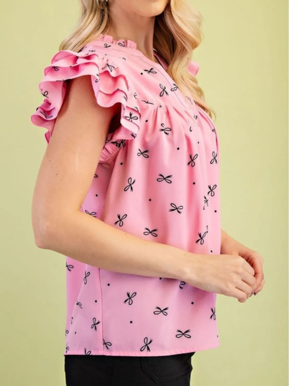 Notched Ruffled Cap Sleeve Blouse - Image 3