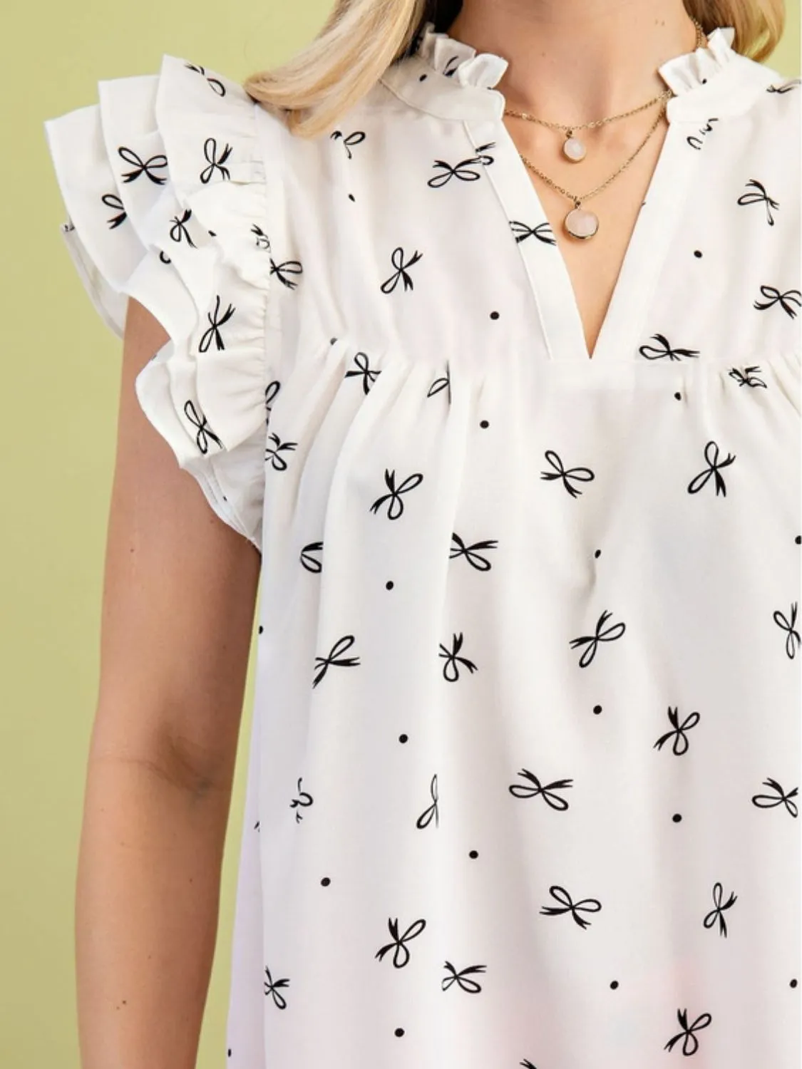 Notched Ruffled Cap Sleeve Blouse - Image 7