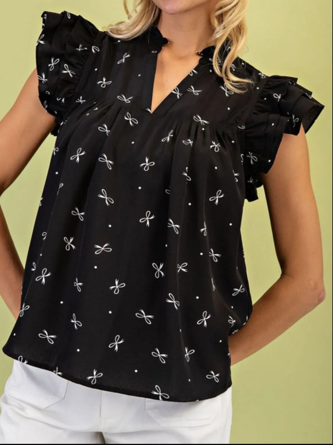 Notched Ruffled Cap Sleeve Blouse - Image 9