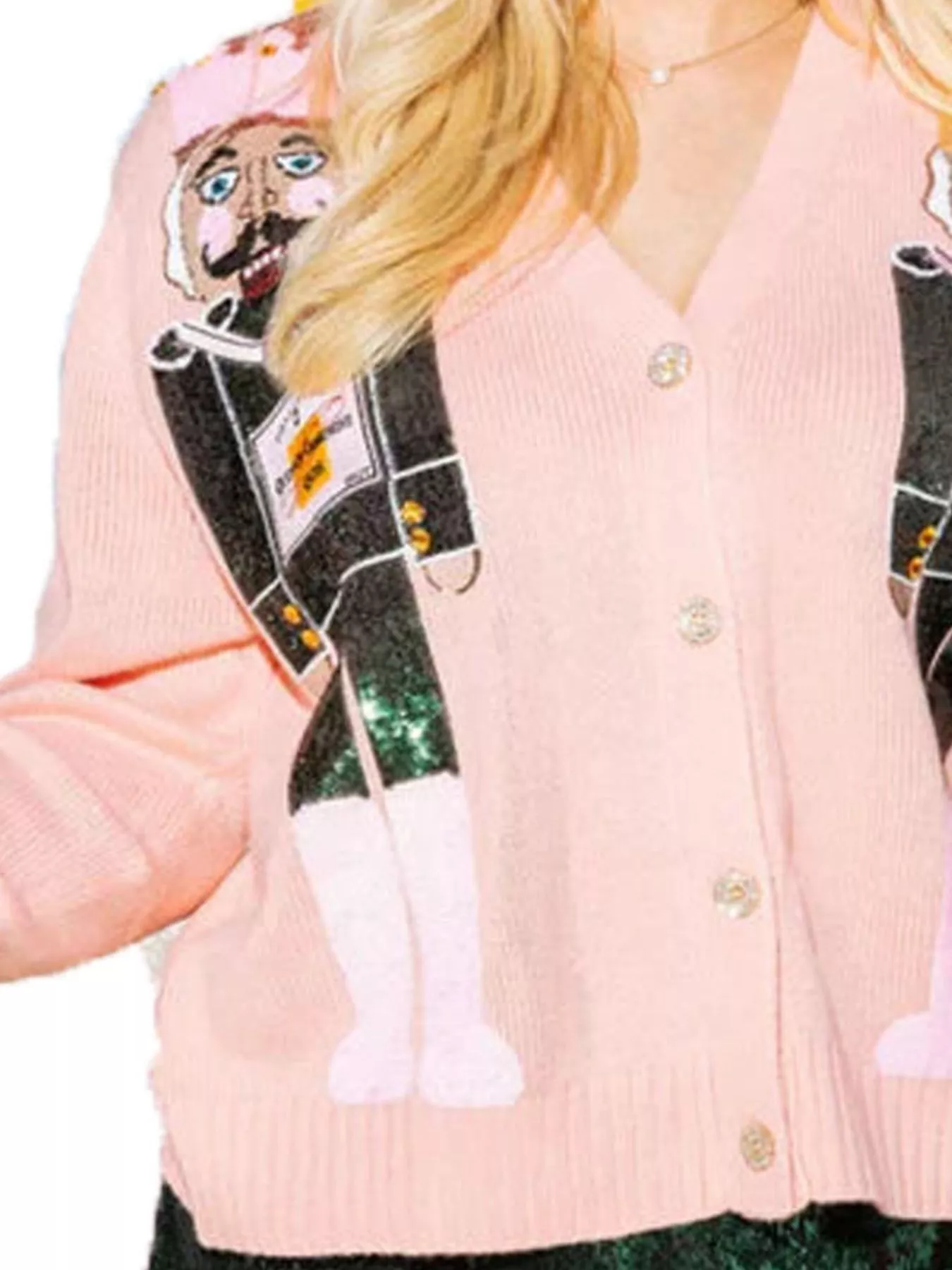Nutcracker Ribbed Hem V-Neck Cardigan - Image 12