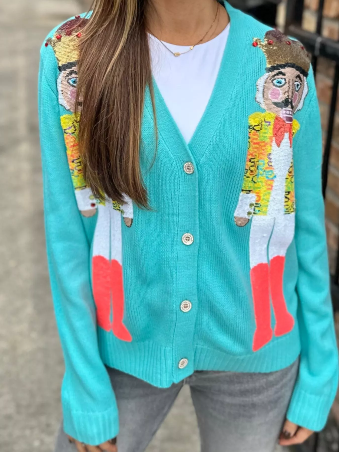 Nutcracker Ribbed Hem V-Neck Cardigan - Image 17
