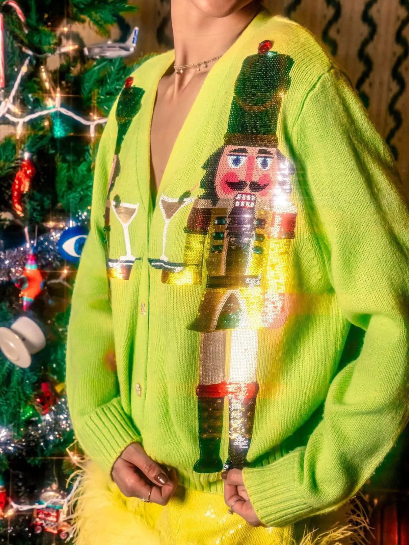 Nutcracker Ribbed Hem V-Neck Cardigan - Image 20