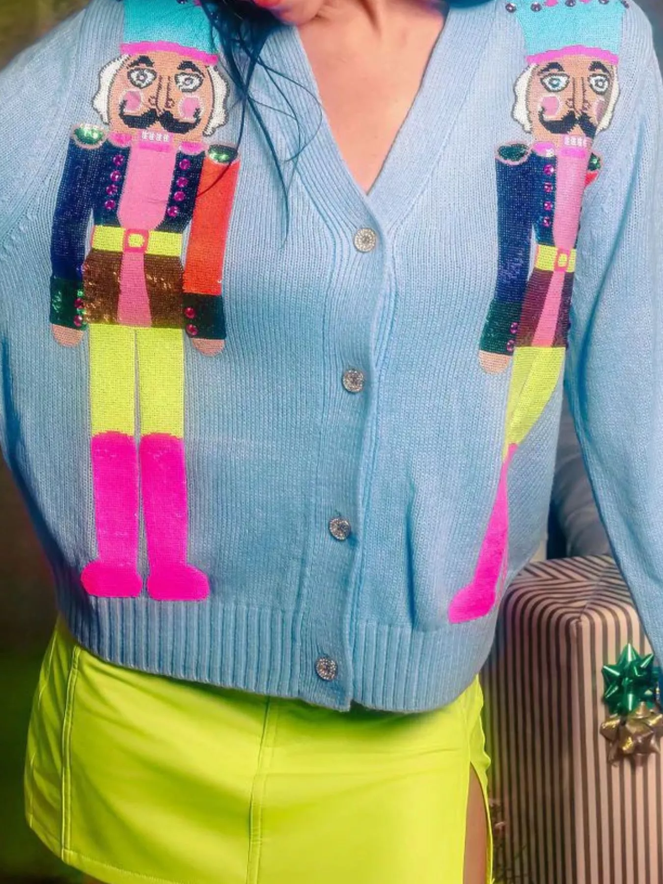 Nutcracker Ribbed Hem V-Neck Cardigan - Image 23