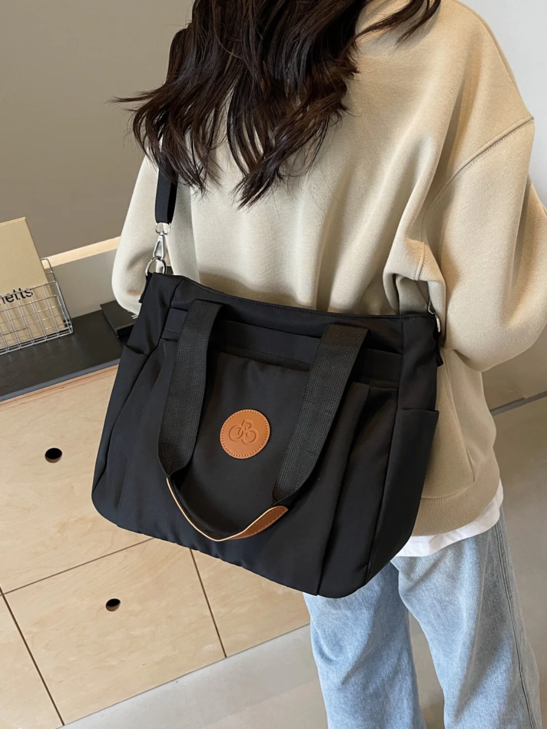 Nylon Solid Color Tote Bag - Image 13