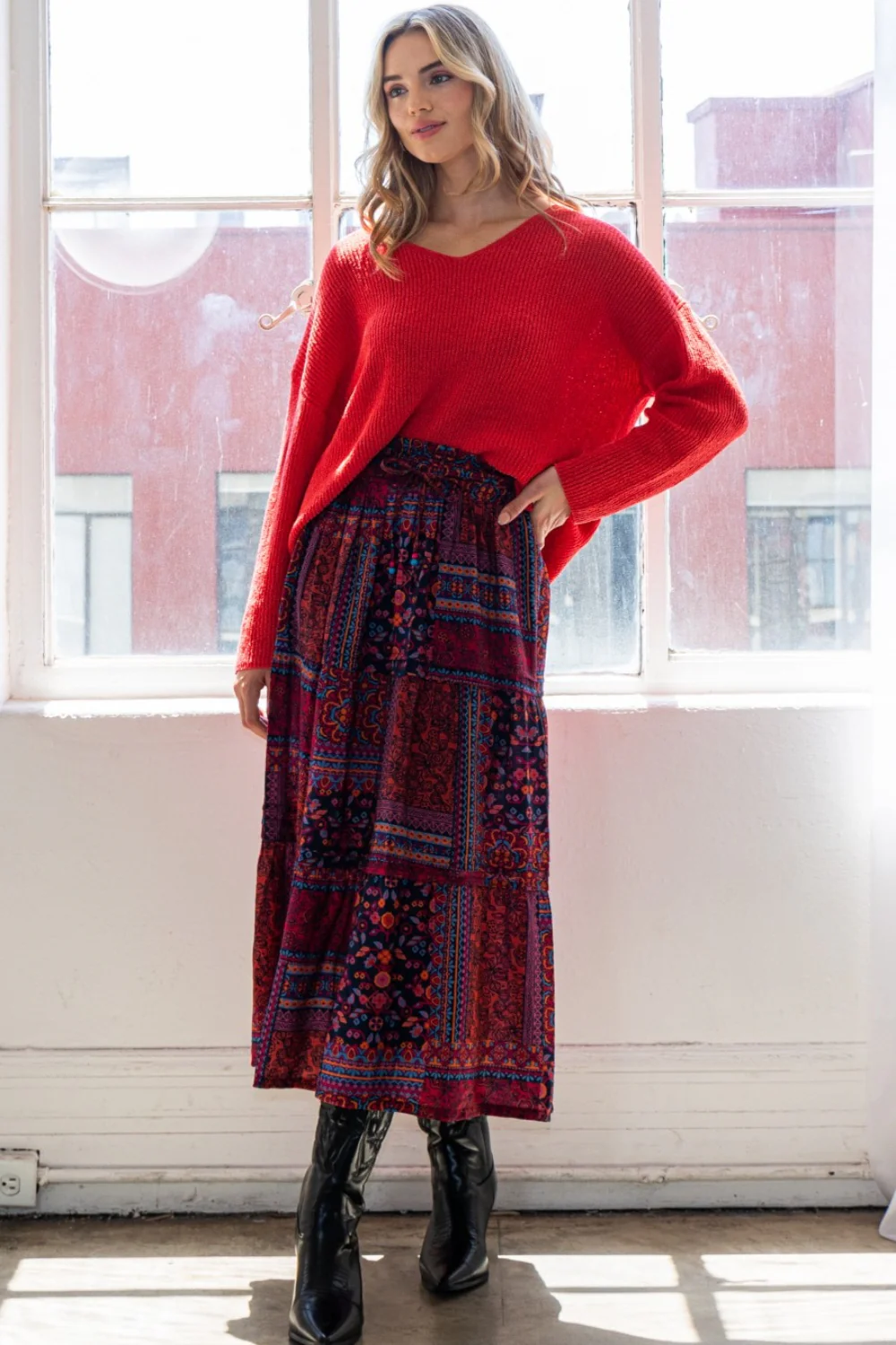 ODDI Full Size Printed Tiered Maxi Skirt - Image 3