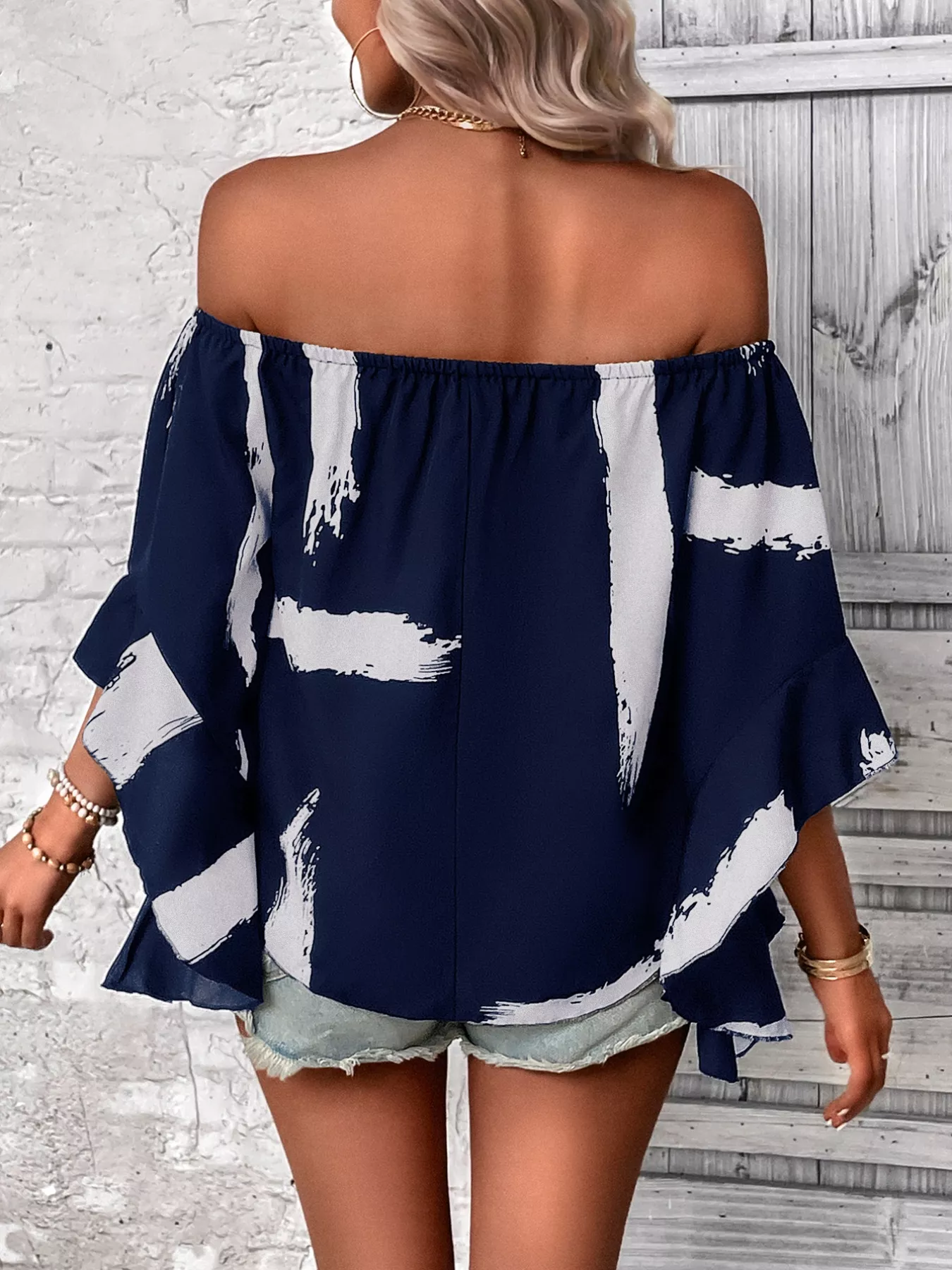 Off Shoulder Bell Sleeve Blouse - Image 2