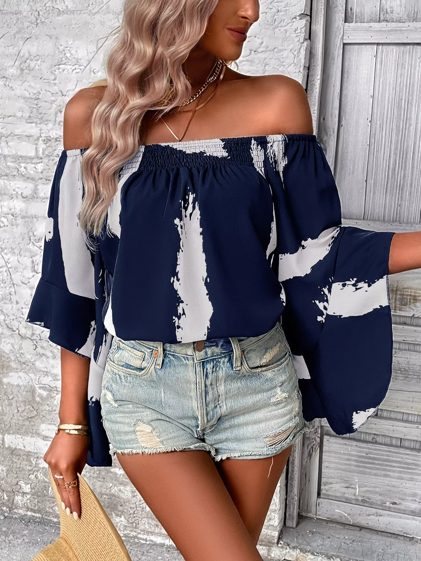 Off Shoulder Bell Sleeve Blouse - Image 3