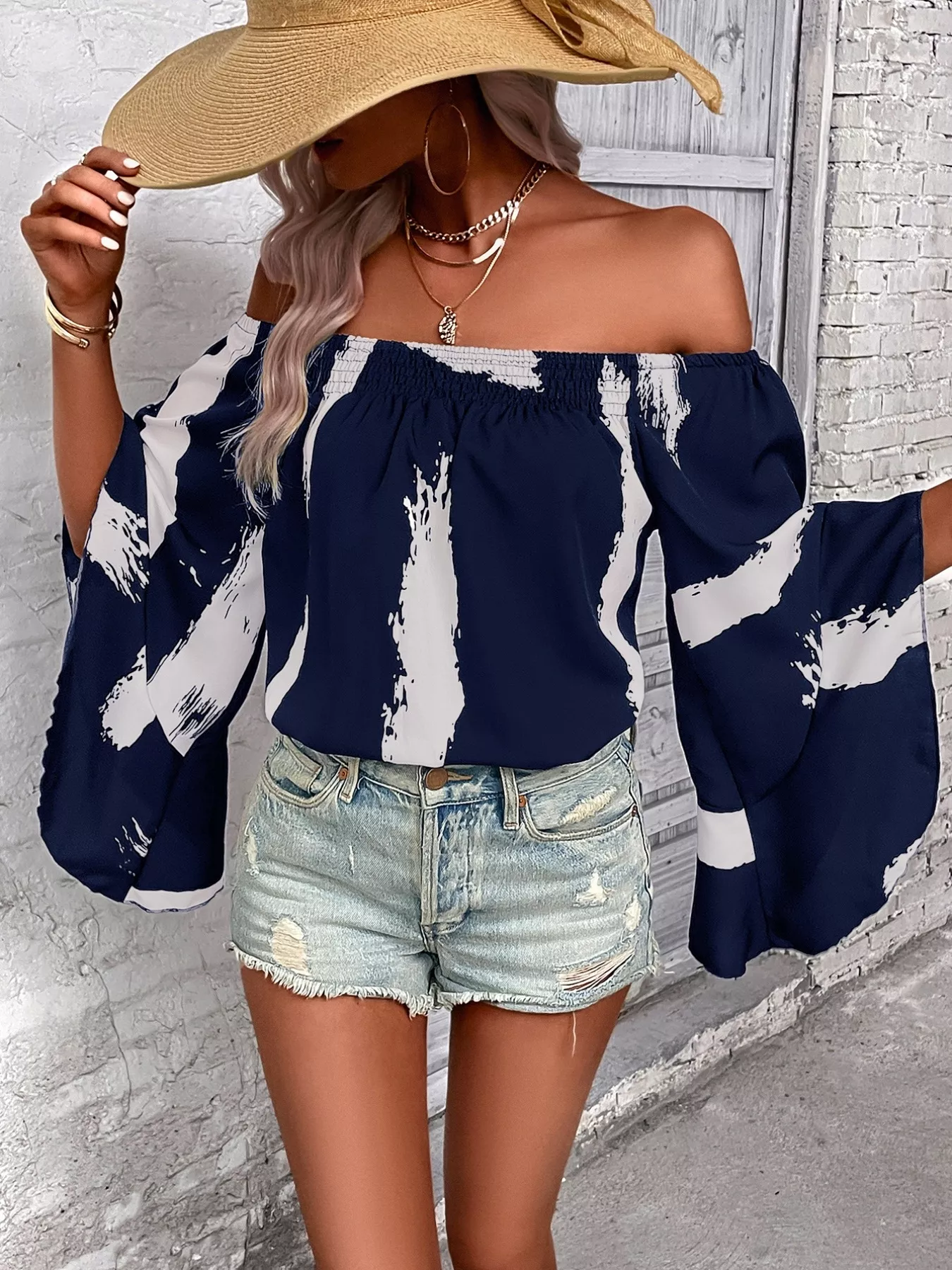 Off Shoulder Bell Sleeve Blouse - Image 4