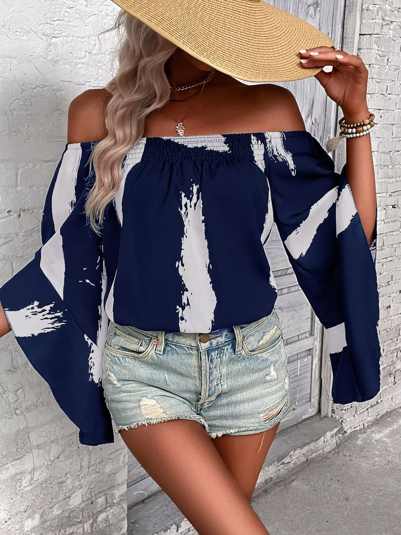 Off Shoulder Bell Sleeve Blouse - Image 5