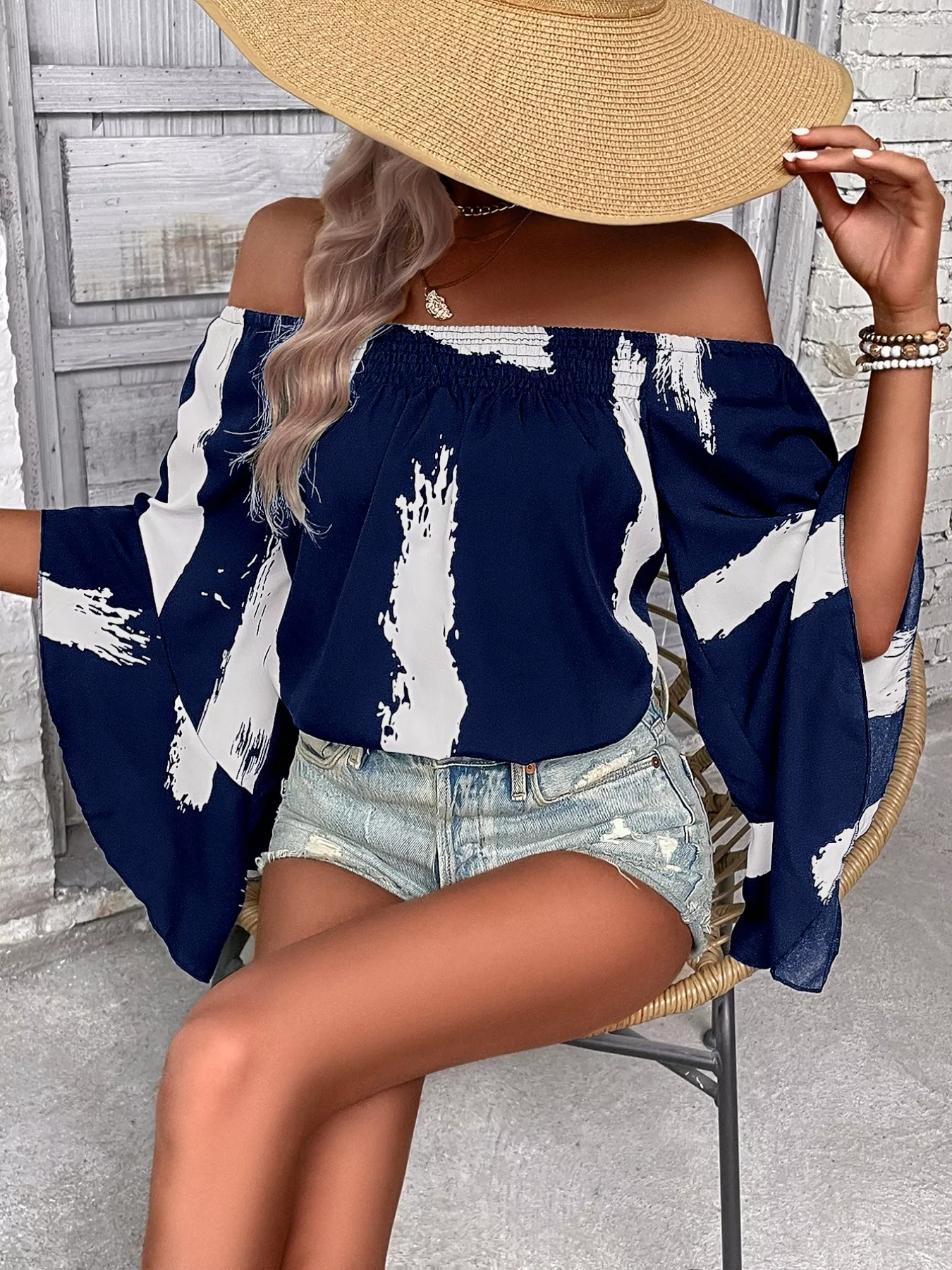 Off Shoulder Bell Sleeve Blouse - Image 7