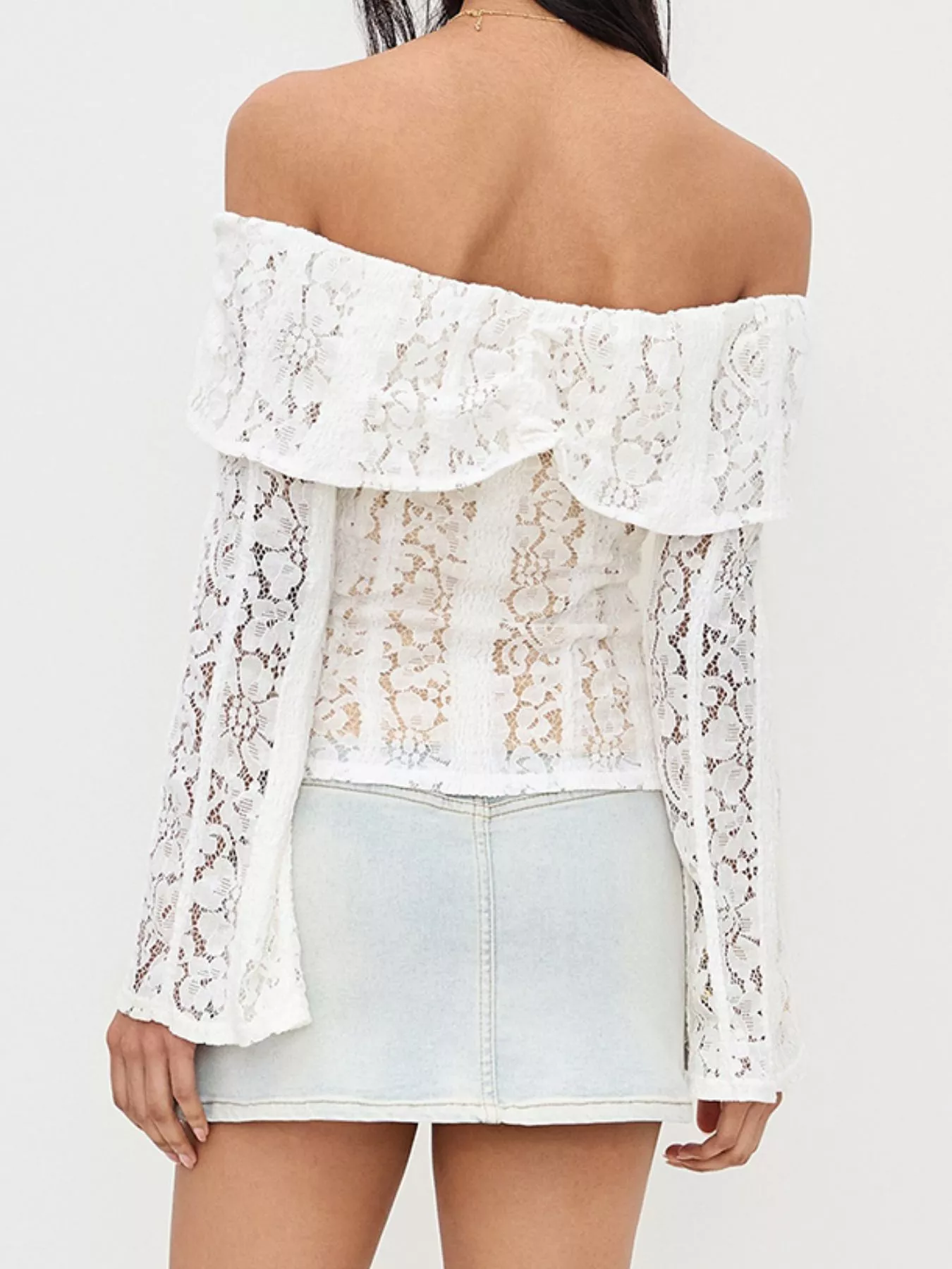 Off-Shoulder Lace Top with Bell Sleeves - Image 10