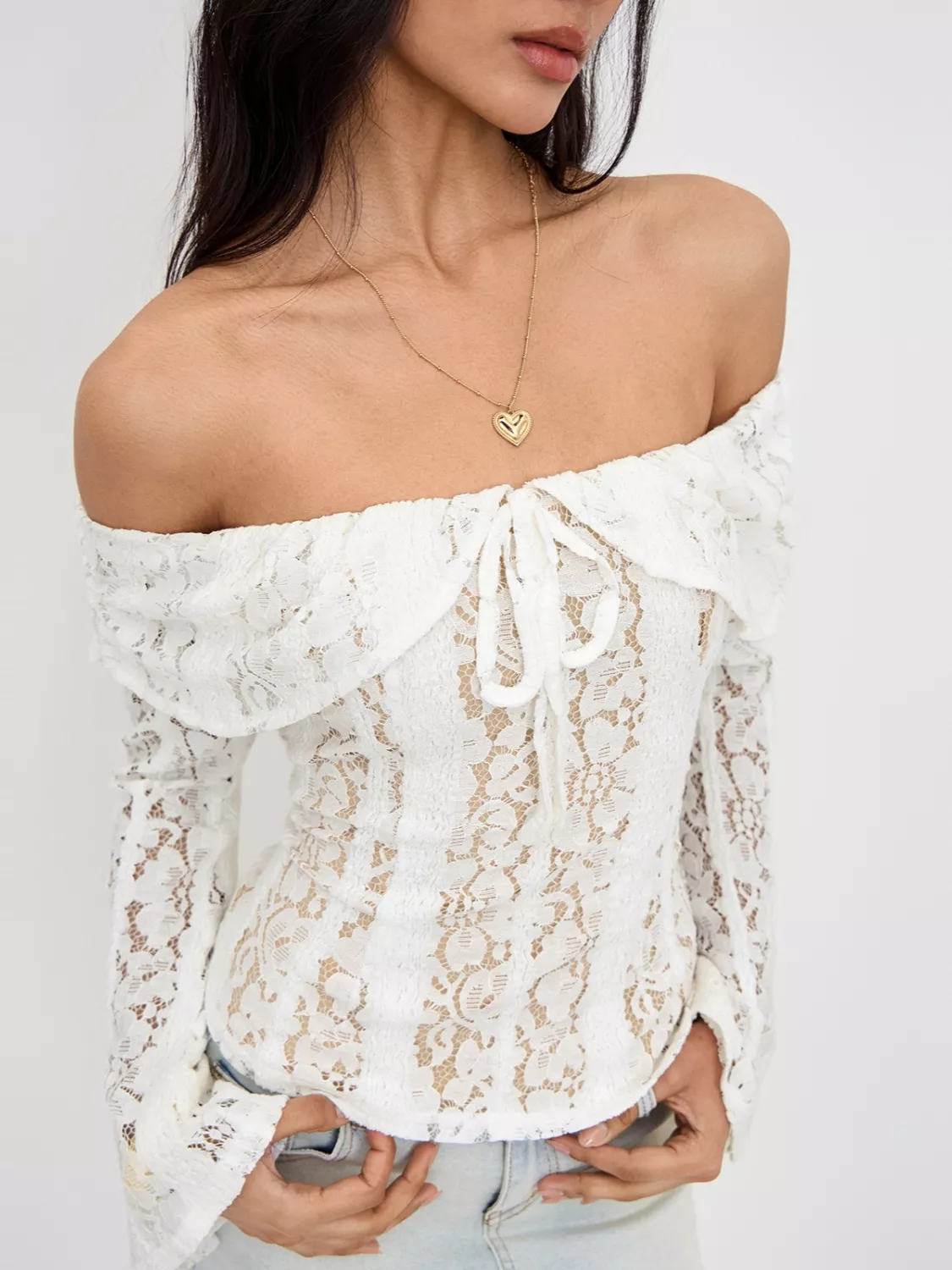 Off-Shoulder Lace Top with Bell Sleeves - Image 3