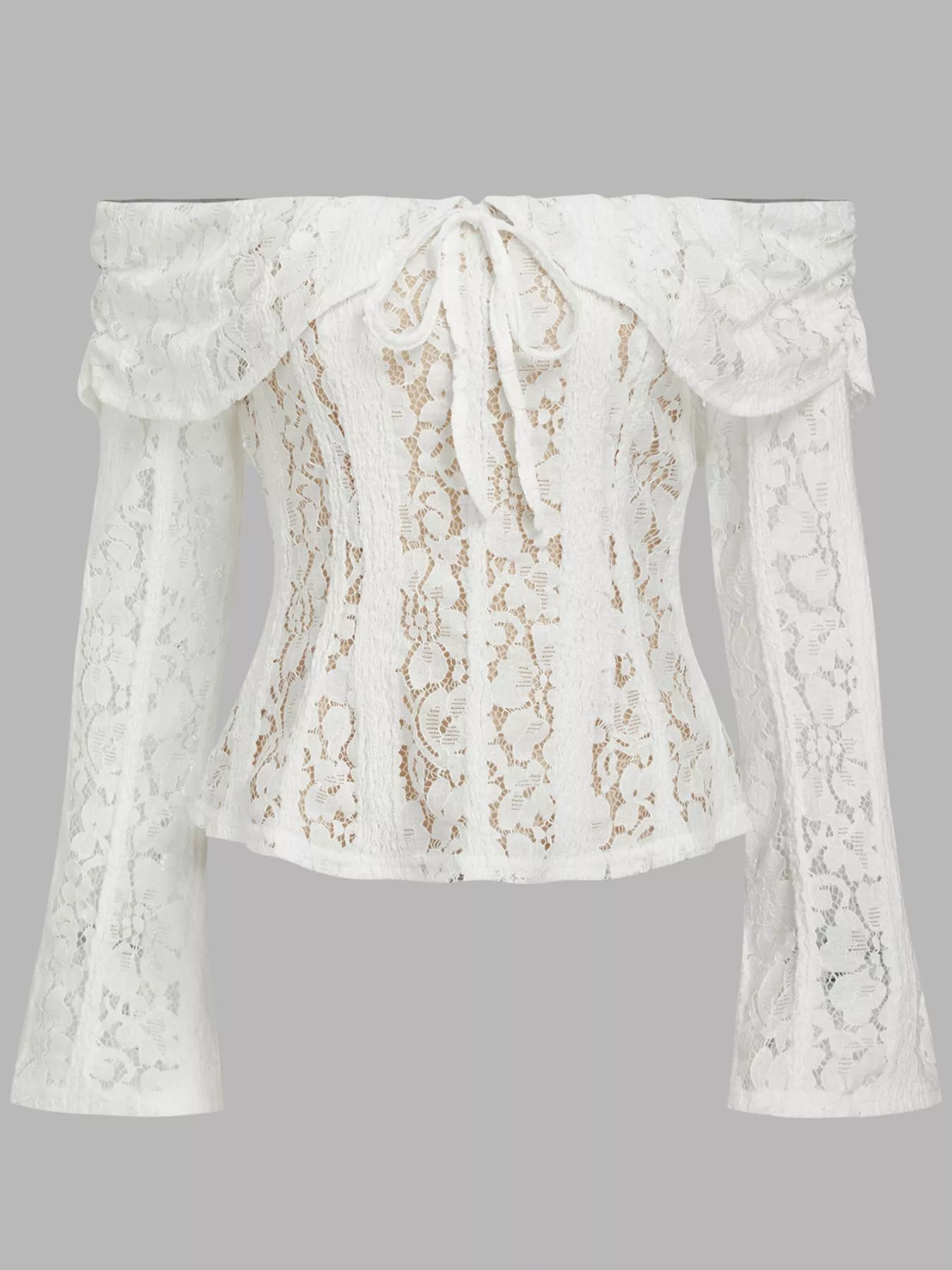 Off-Shoulder Lace Top with Bell Sleeves - Image 7