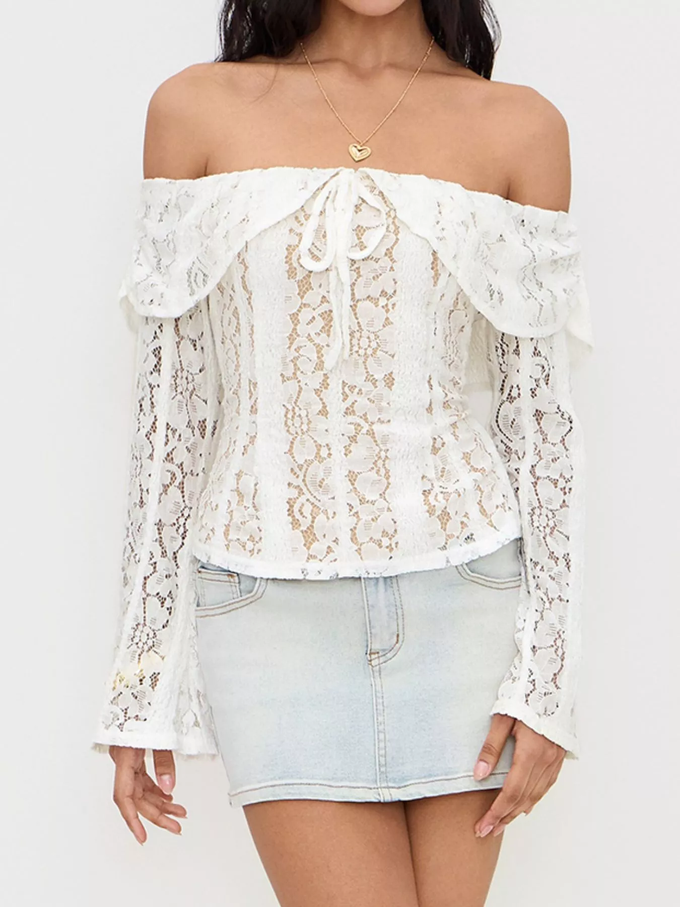 Off-Shoulder Lace Top with Bell Sleeves - Image 9