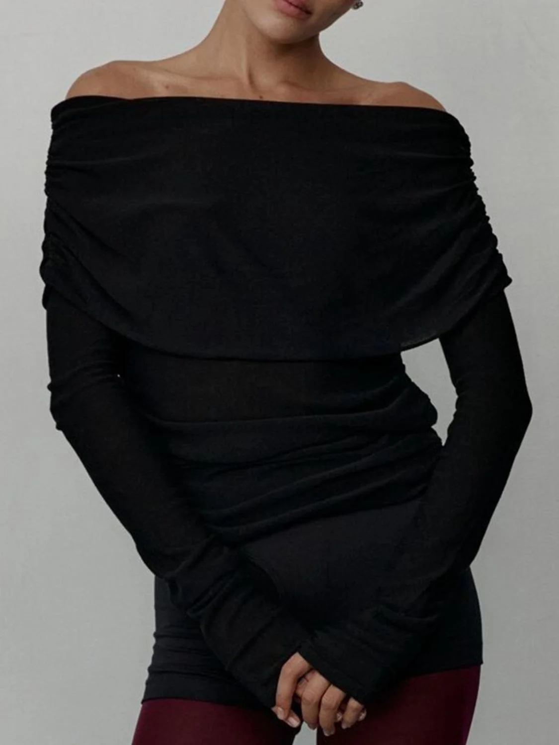 Off-Shoulder Long Sleeve Knit Top - Image 13
