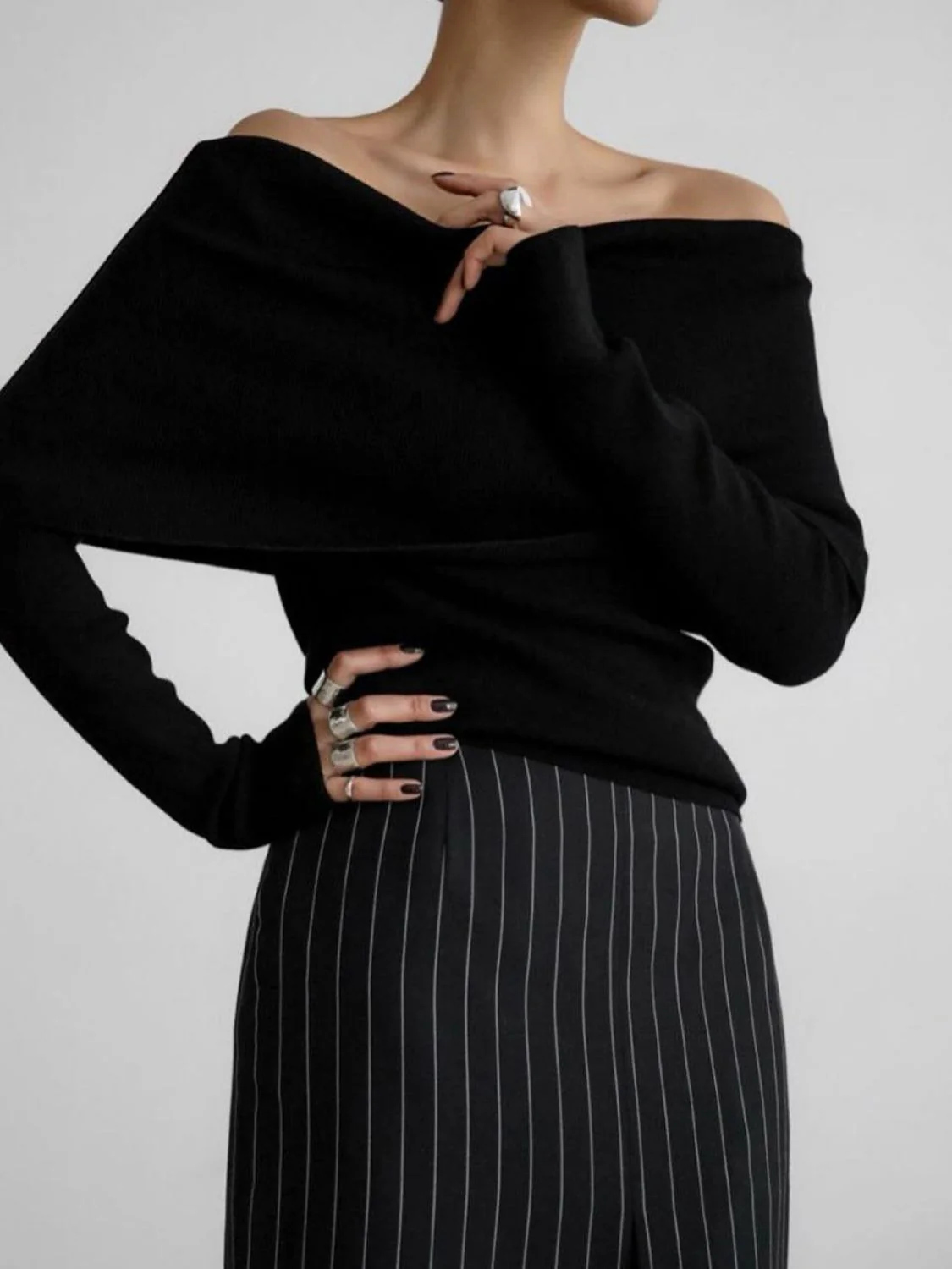 Off-Shoulder Long Sleeve Knit Top - Image 14
