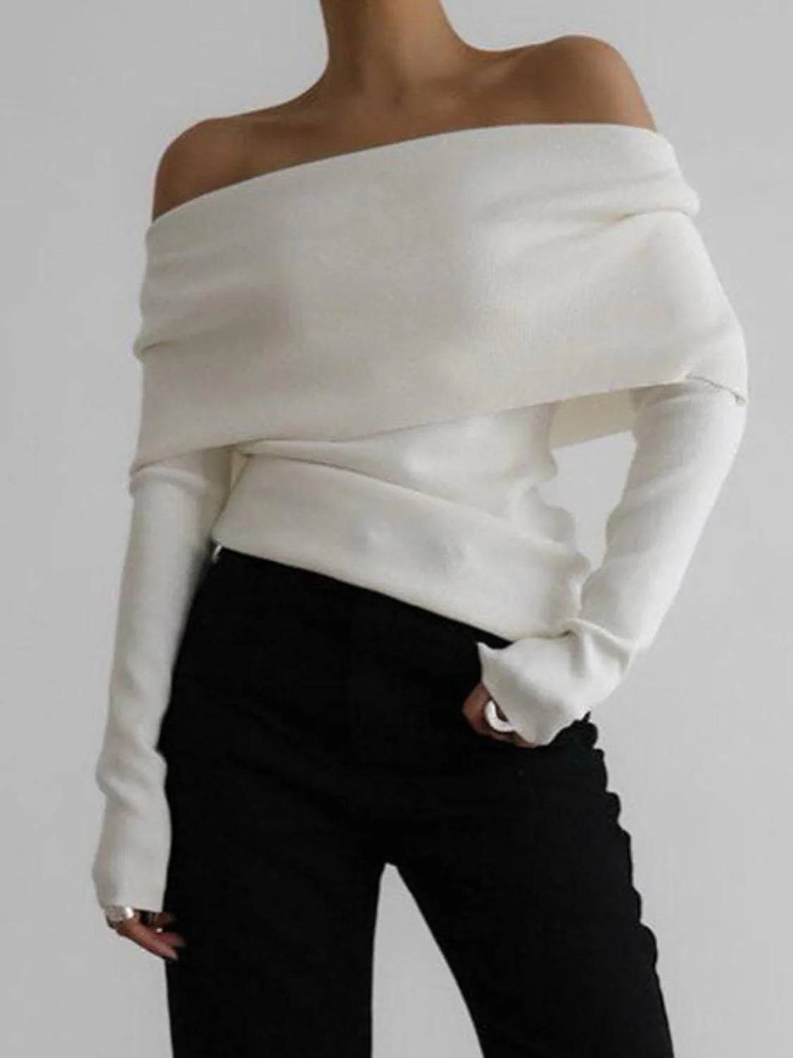 Off-Shoulder Long Sleeve Knit Top - Image 5