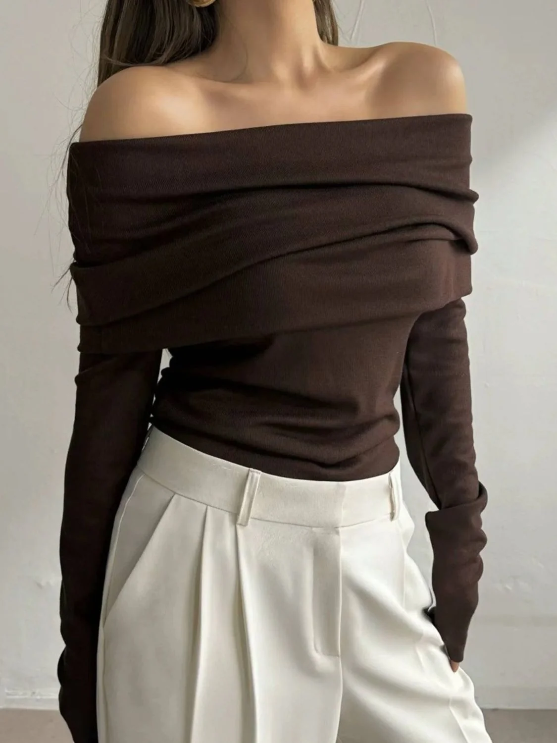Off-Shoulder Long Sleeve Knit Top - Image 9
