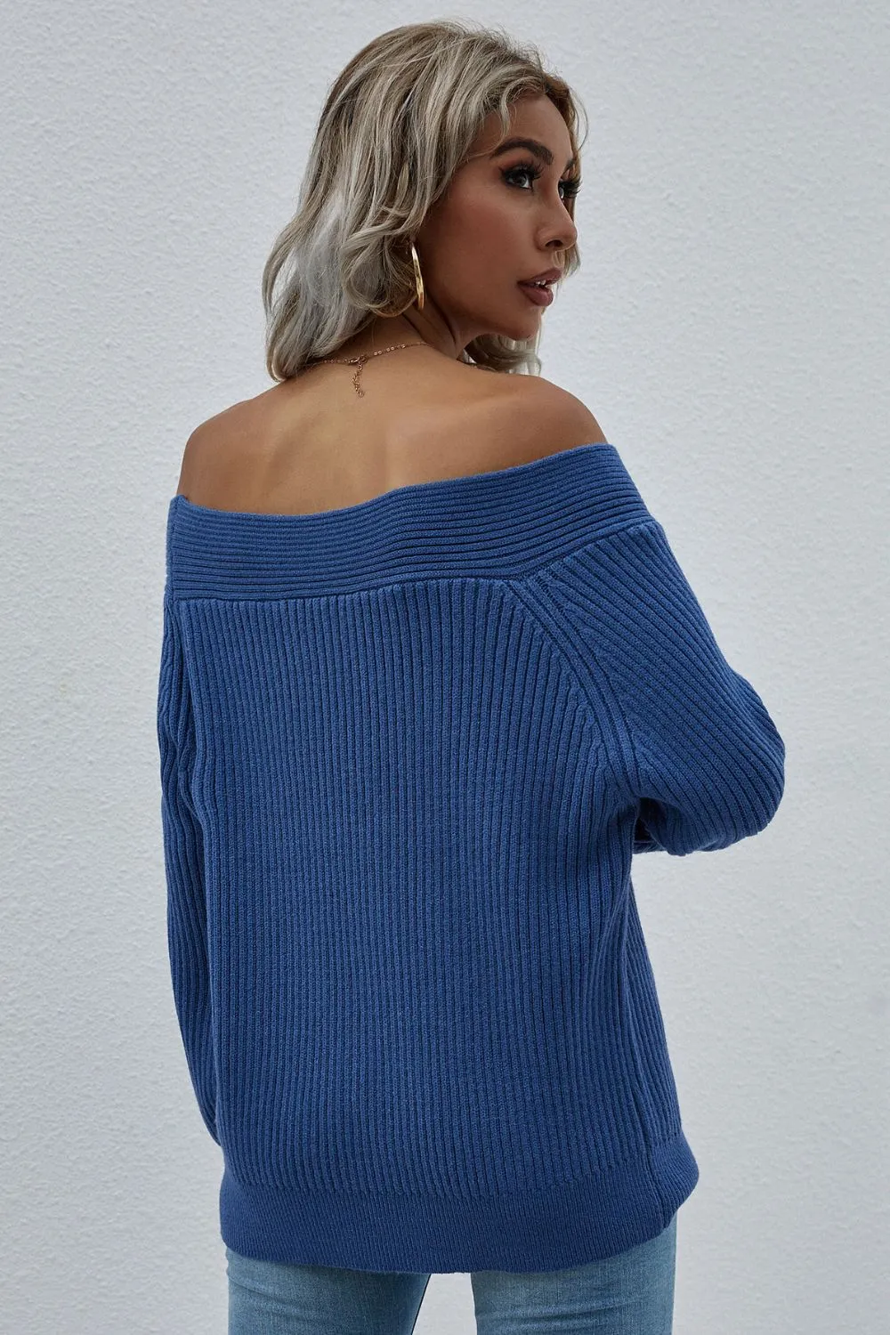 Off-Shoulder Rib-Knit Sweater - Image 10