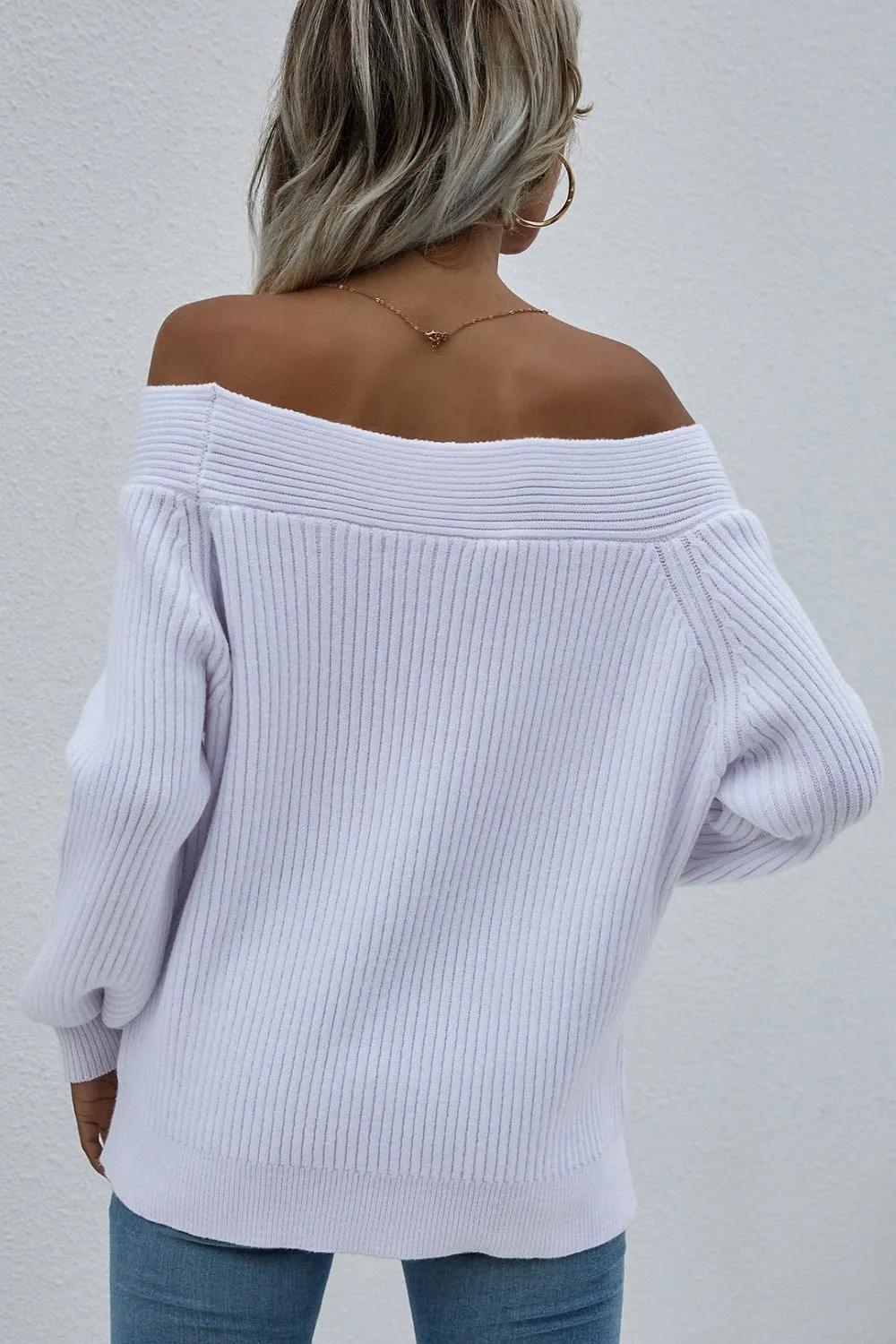 Off-Shoulder Rib-Knit Sweater - Image 7