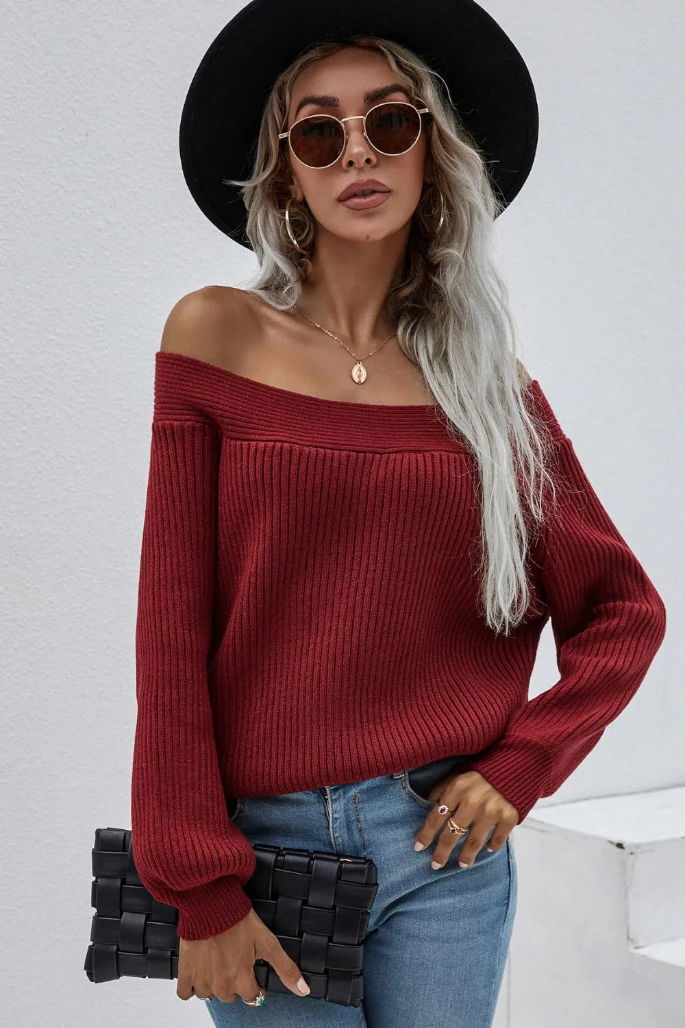 Off-Shoulder Rib-Knit Sweater - Image 9