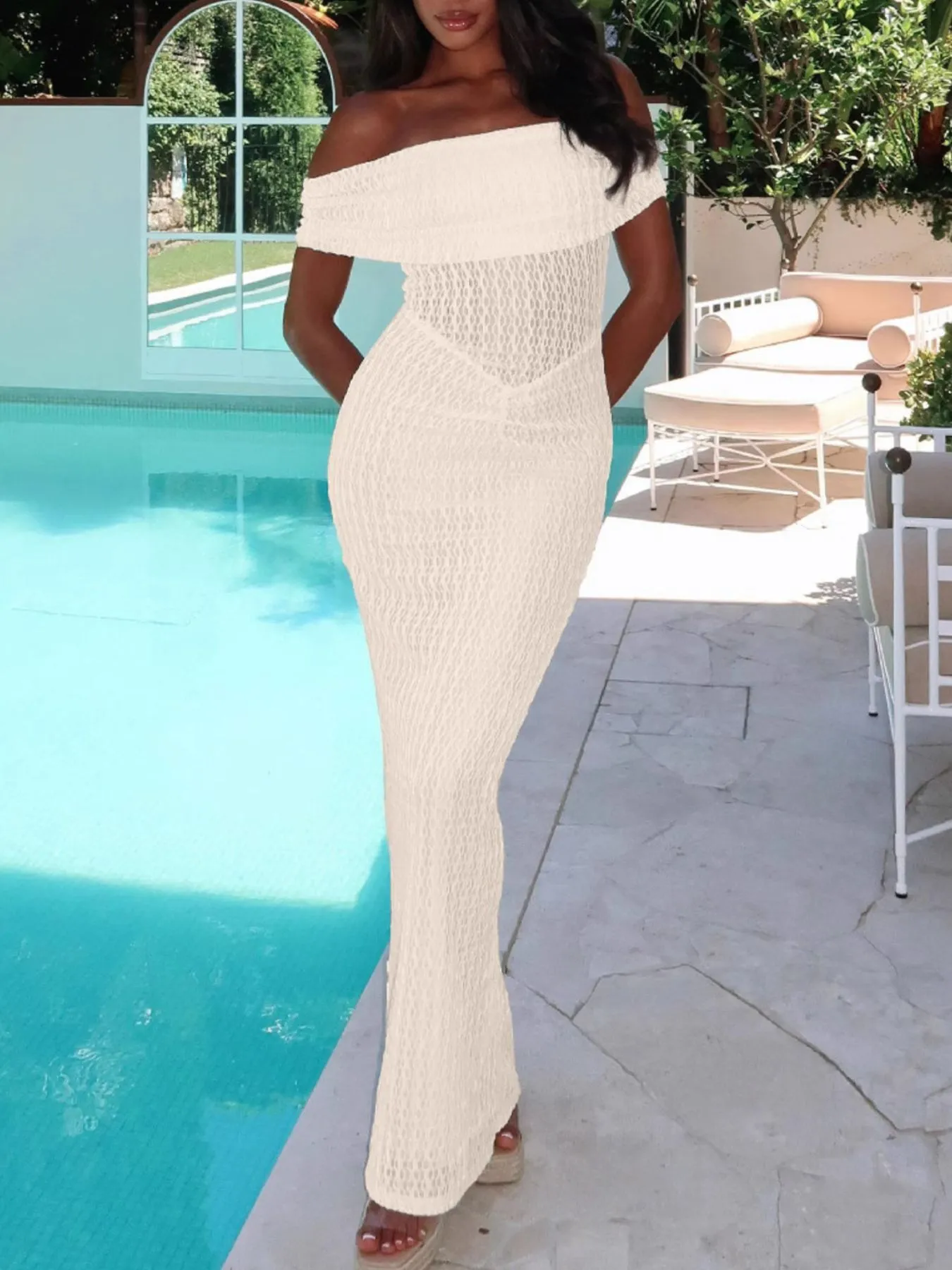 Off Shoulder Texture Maxi Dress - Image 5