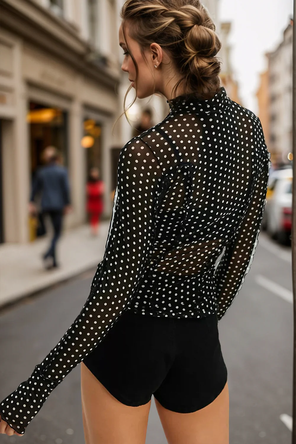 Oh Full Size Frill Printed Mock Neck Long Sleeve Top - Image 4