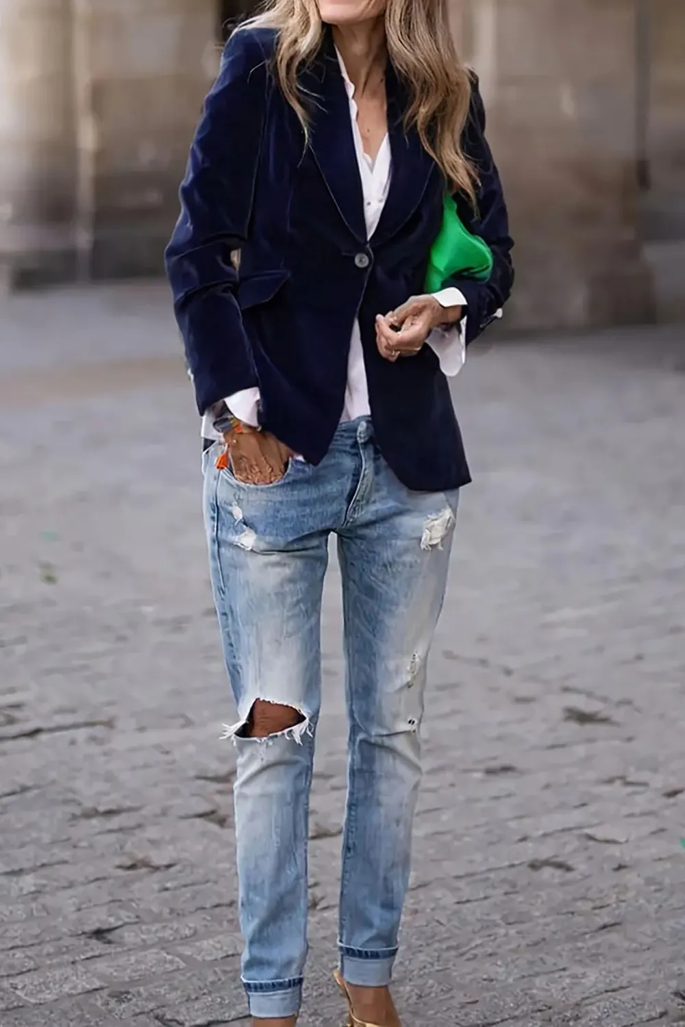 One Button Lapel Collar Long Sleeve Blazer - Image 2