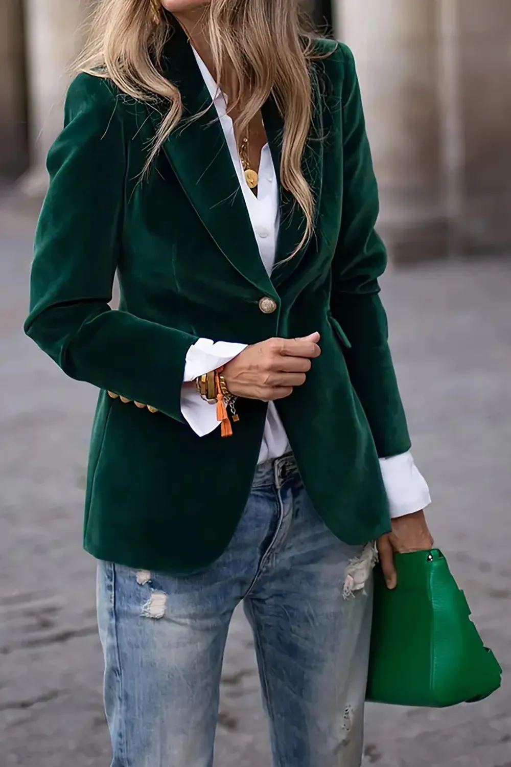 One Button Lapel Collar Long Sleeve Blazer - Image 4