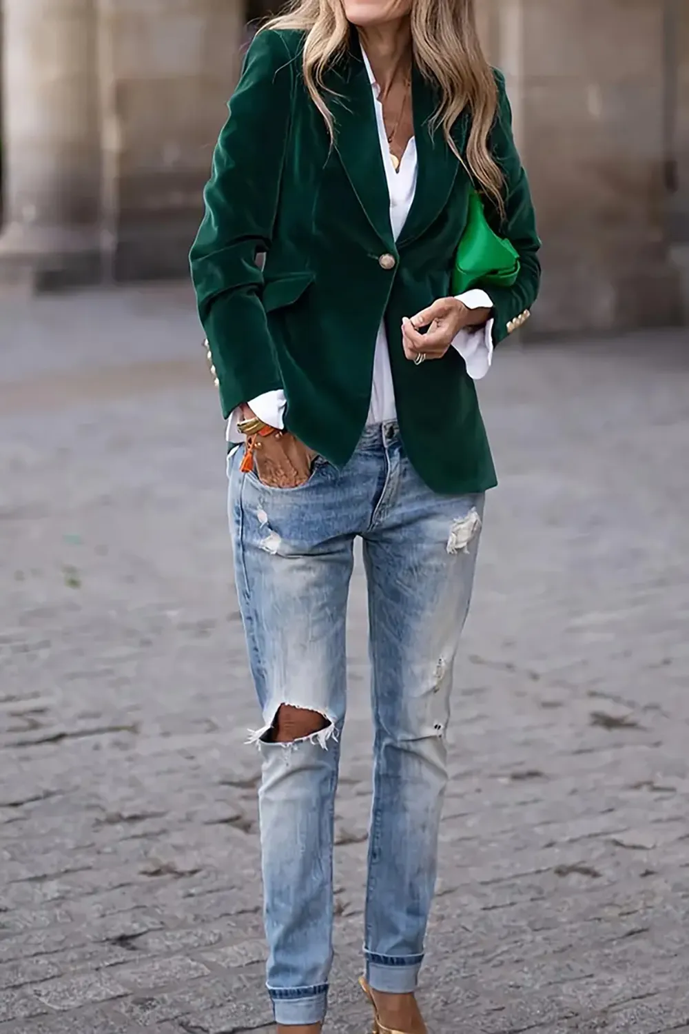 One Button Lapel Collar Long Sleeve Blazer - Image 6
