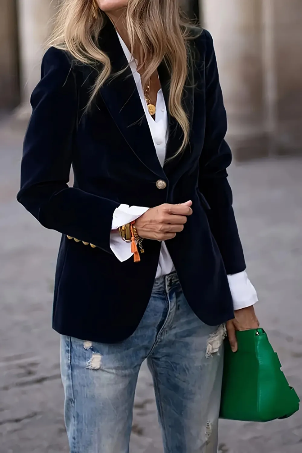One Button Lapel Collar Long Sleeve Blazer - Image 8