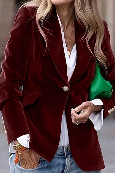 One Button Lapel Collar Long Sleeve Blazer - Image 5
