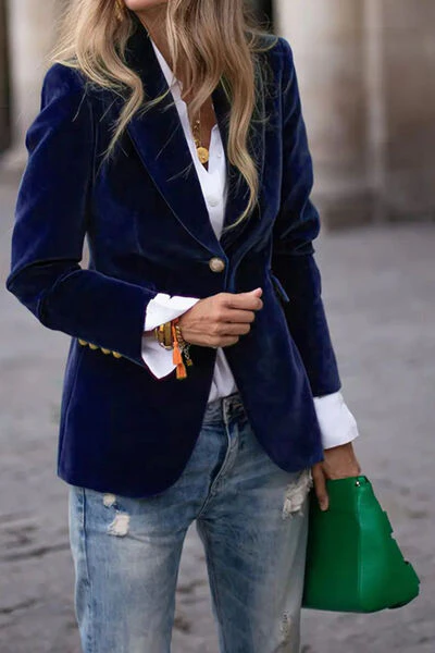 One Button Lapel Collar Long Sleeve Blazer - Image 7