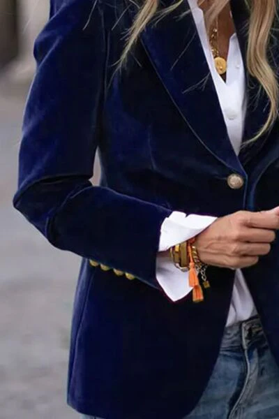 One Button Lapel Collar Long Sleeve Blazer - Image 9