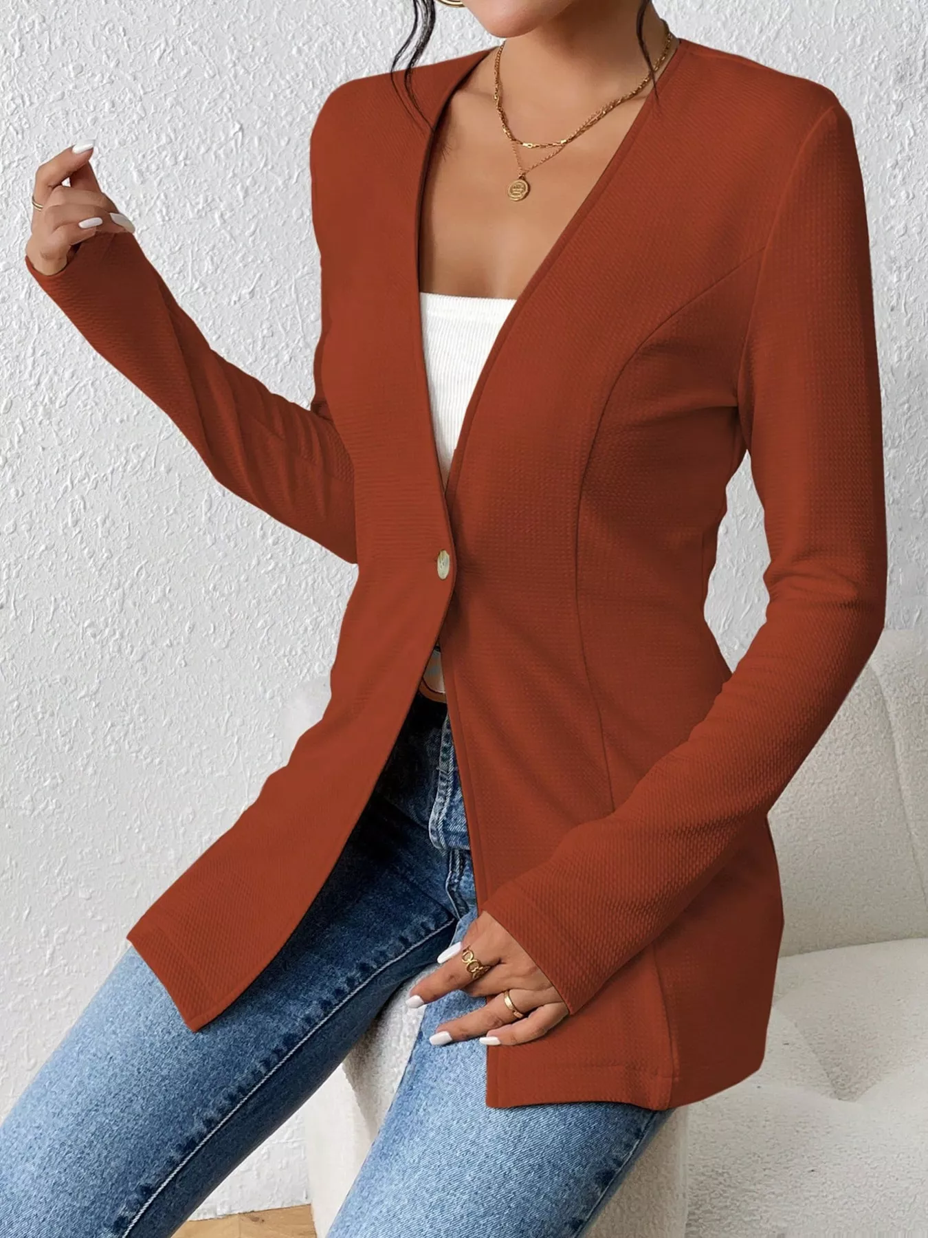 One Button Long Sleeve Blazer - Image 12