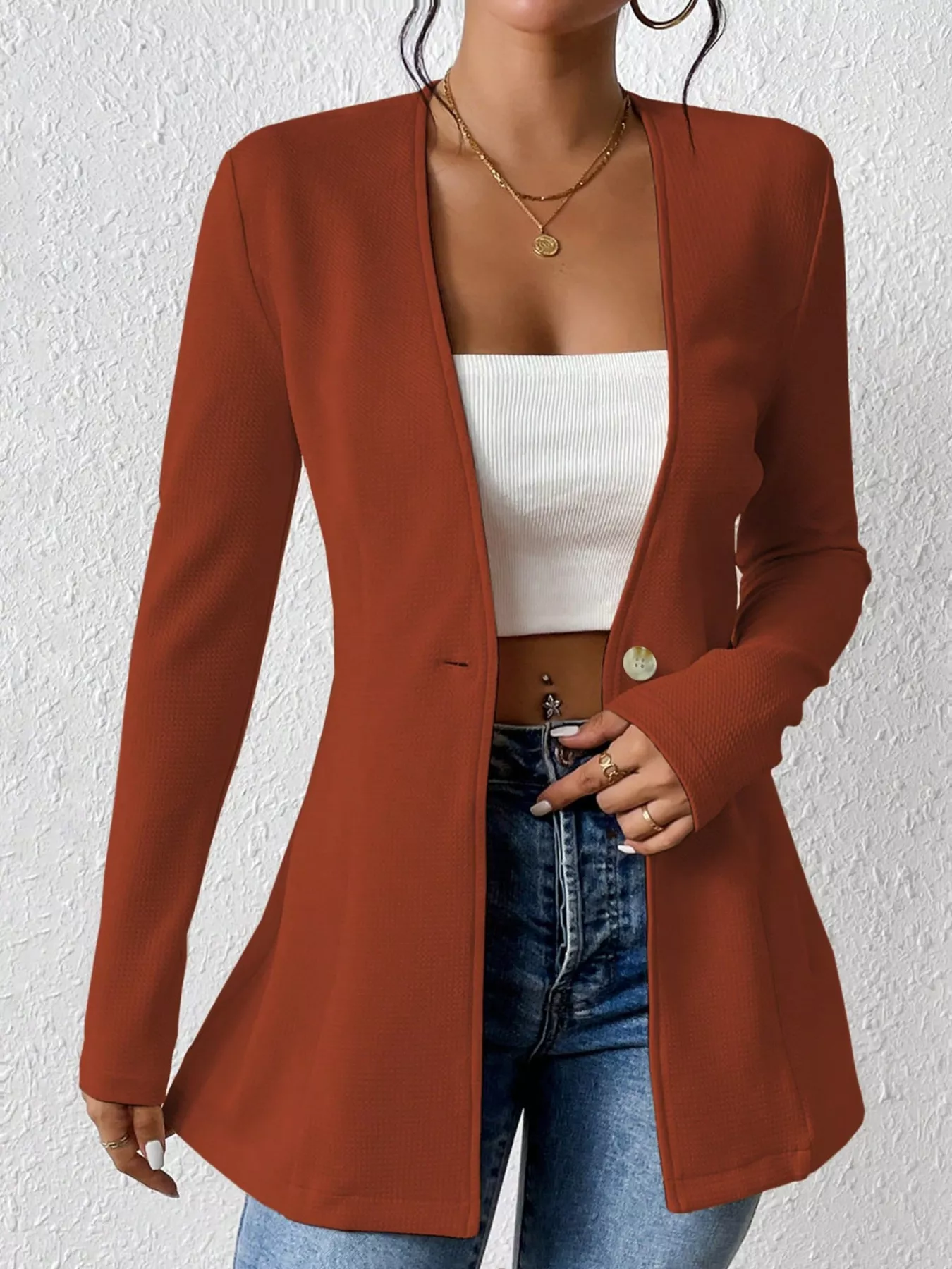 One Button Long Sleeve Blazer - Image 13