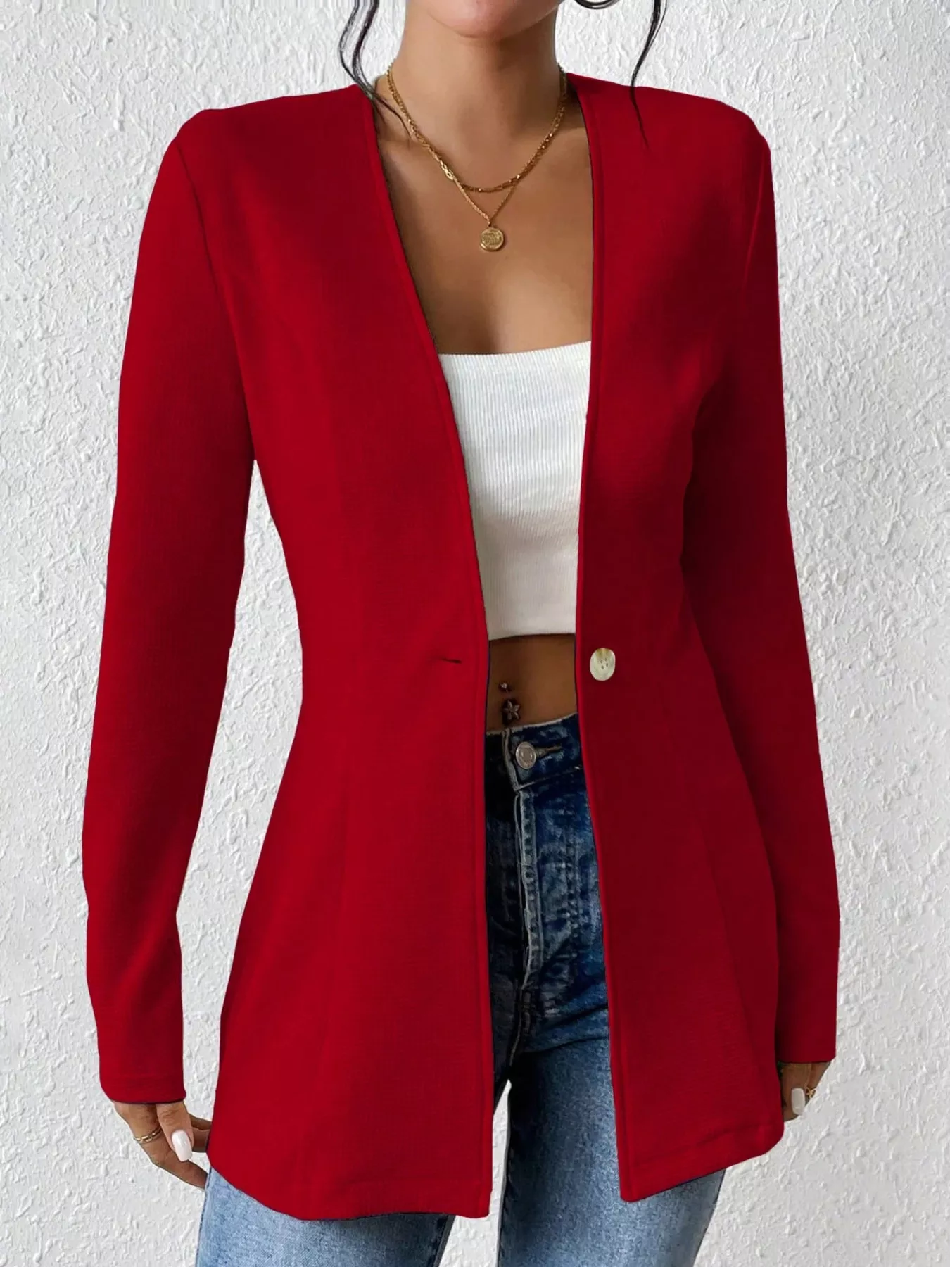 One Button Long Sleeve Blazer - Image 17