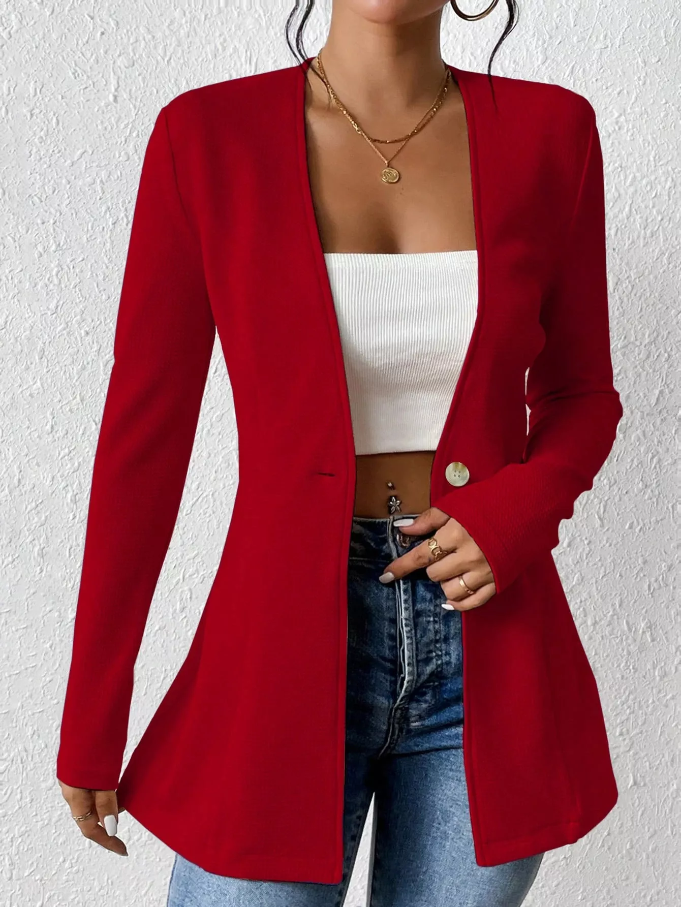 One Button Long Sleeve Blazer - Image 18