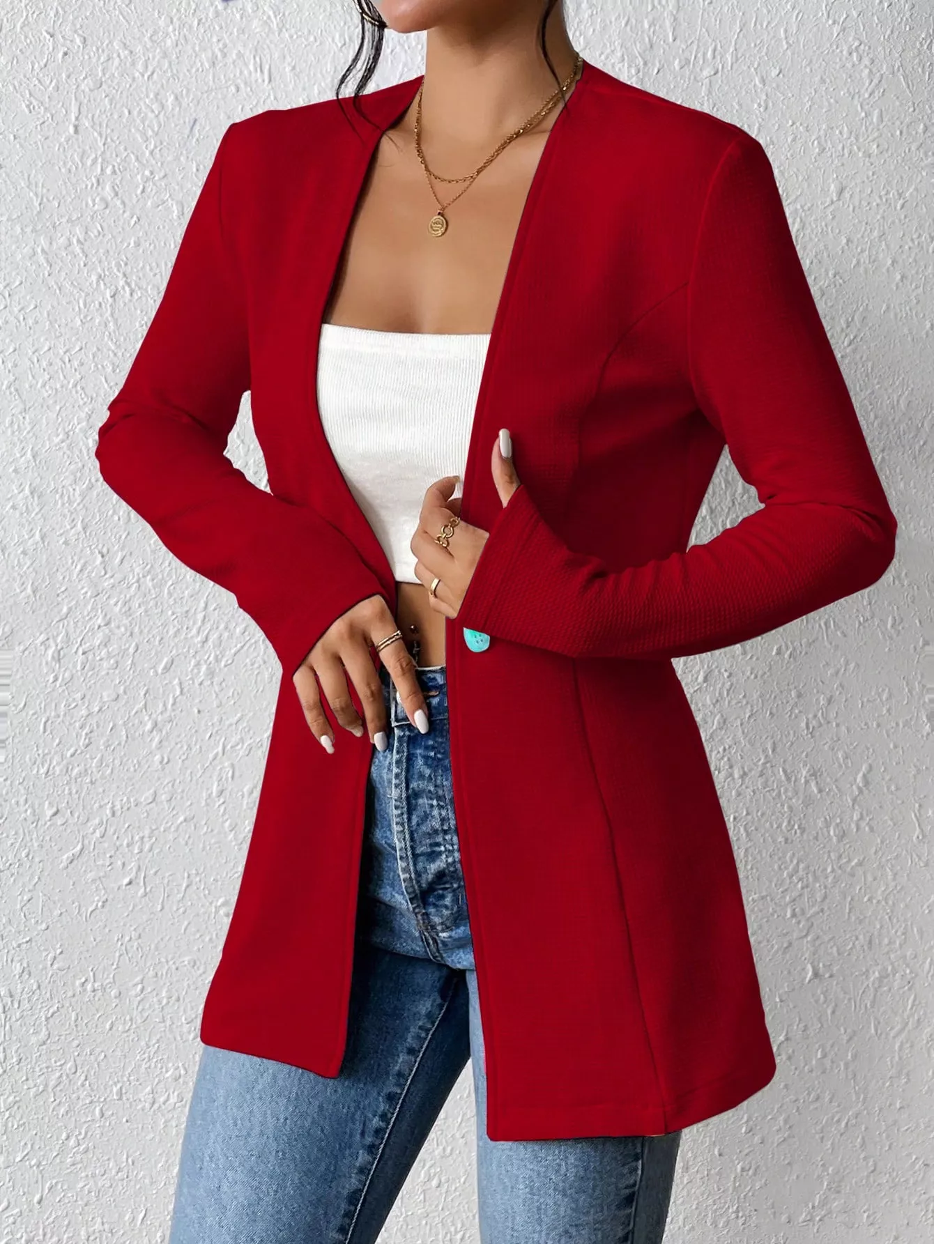 One Button Long Sleeve Blazer - Image 19