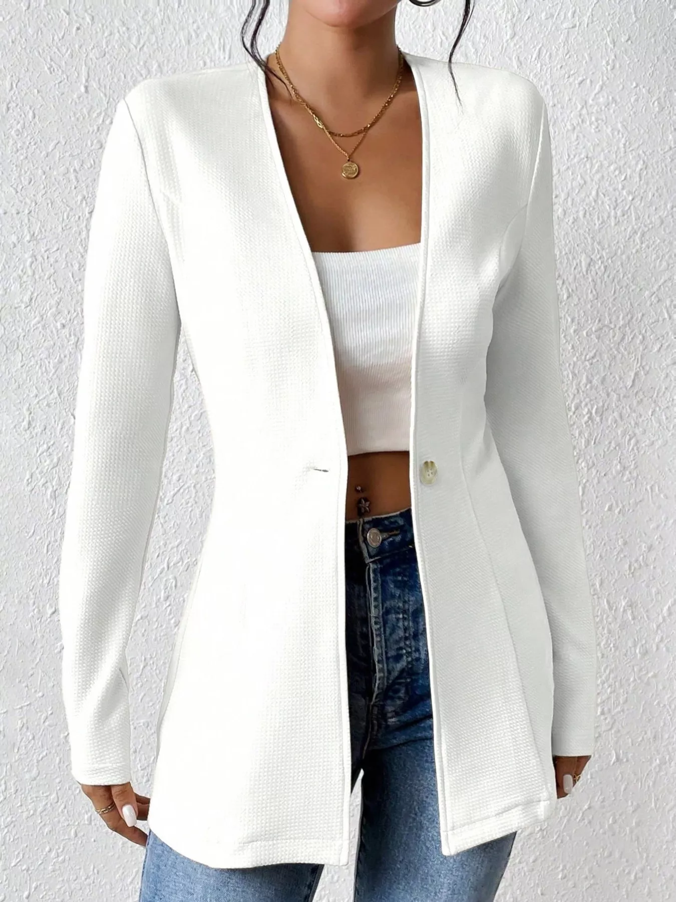 One Button Long Sleeve Blazer - Image 2