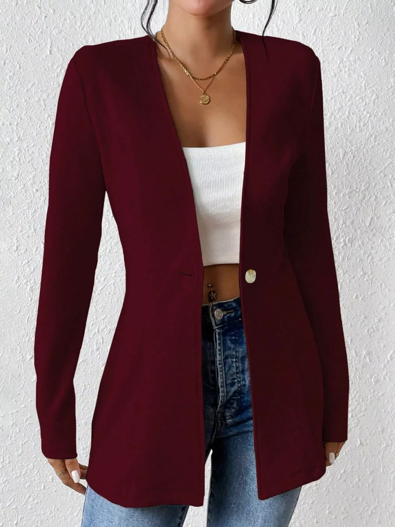 One Button Long Sleeve Blazer - Image 21