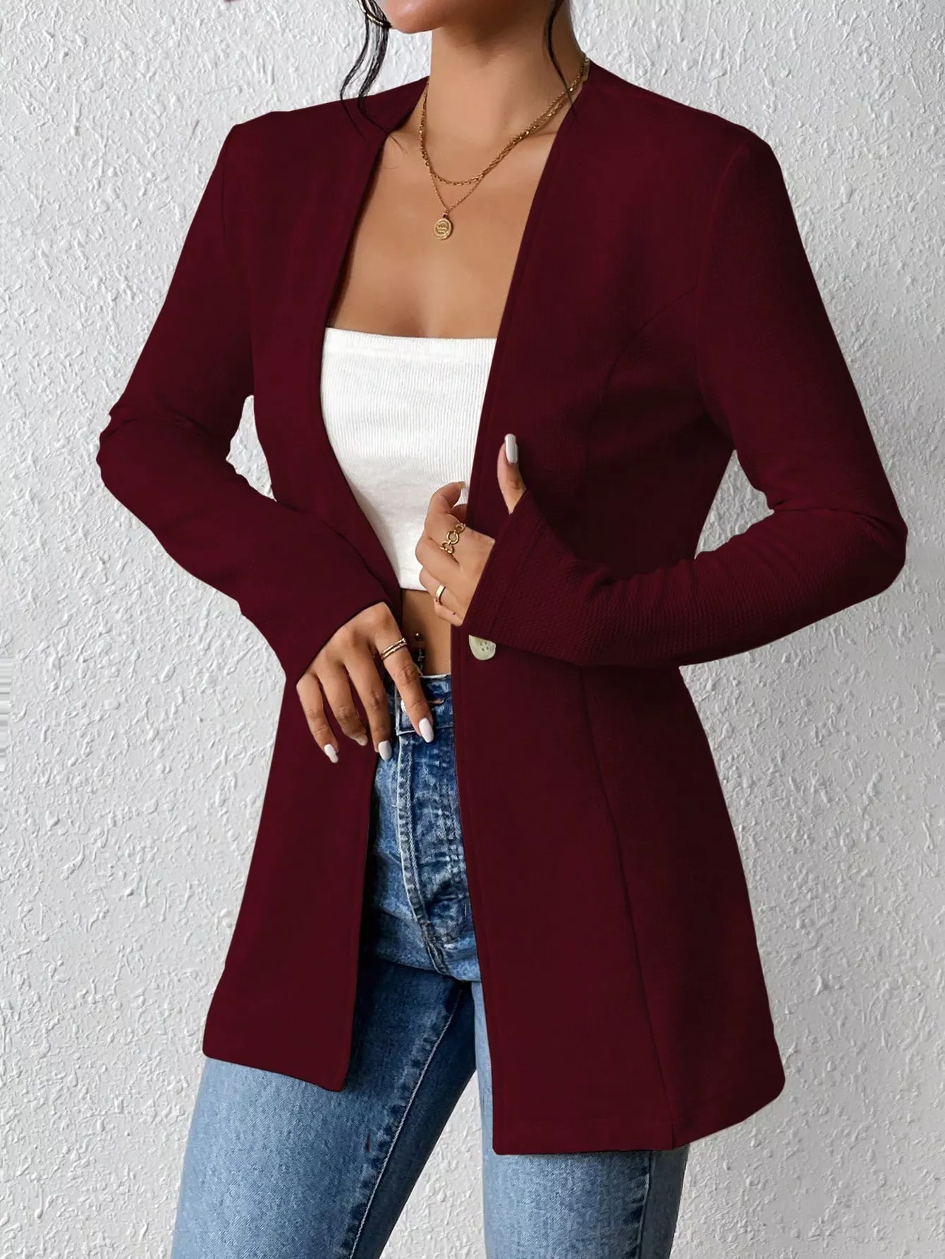One Button Long Sleeve Blazer - Image 22