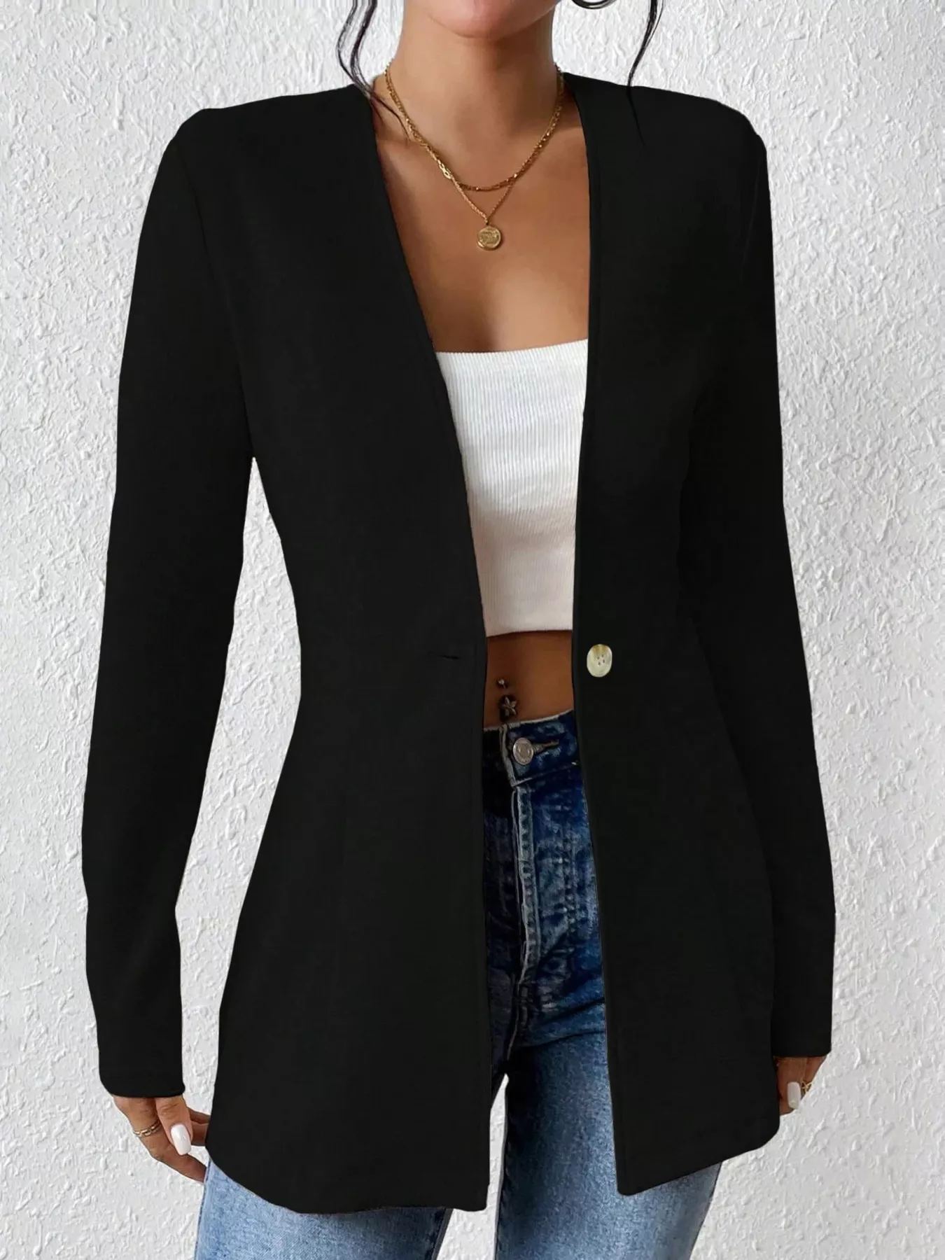 One Button Long Sleeve Blazer - Image 5