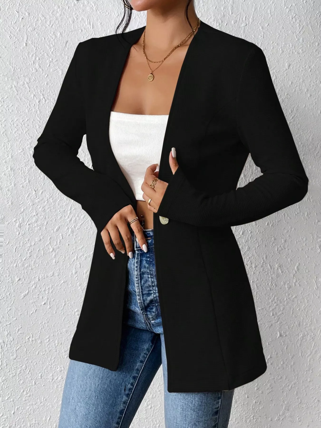 One Button Long Sleeve Blazer - Image 6