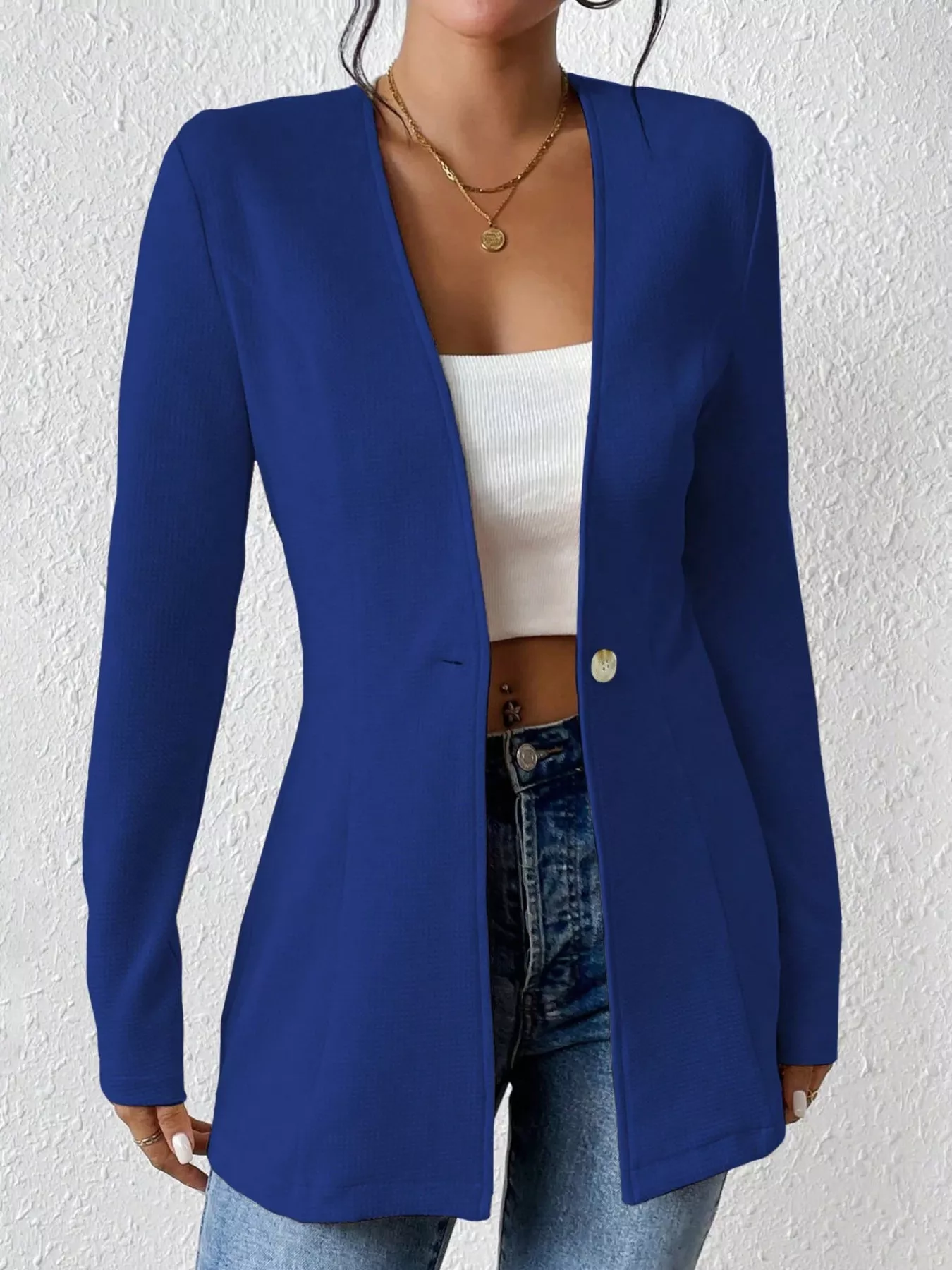 One Button Long Sleeve Blazer - Image 8