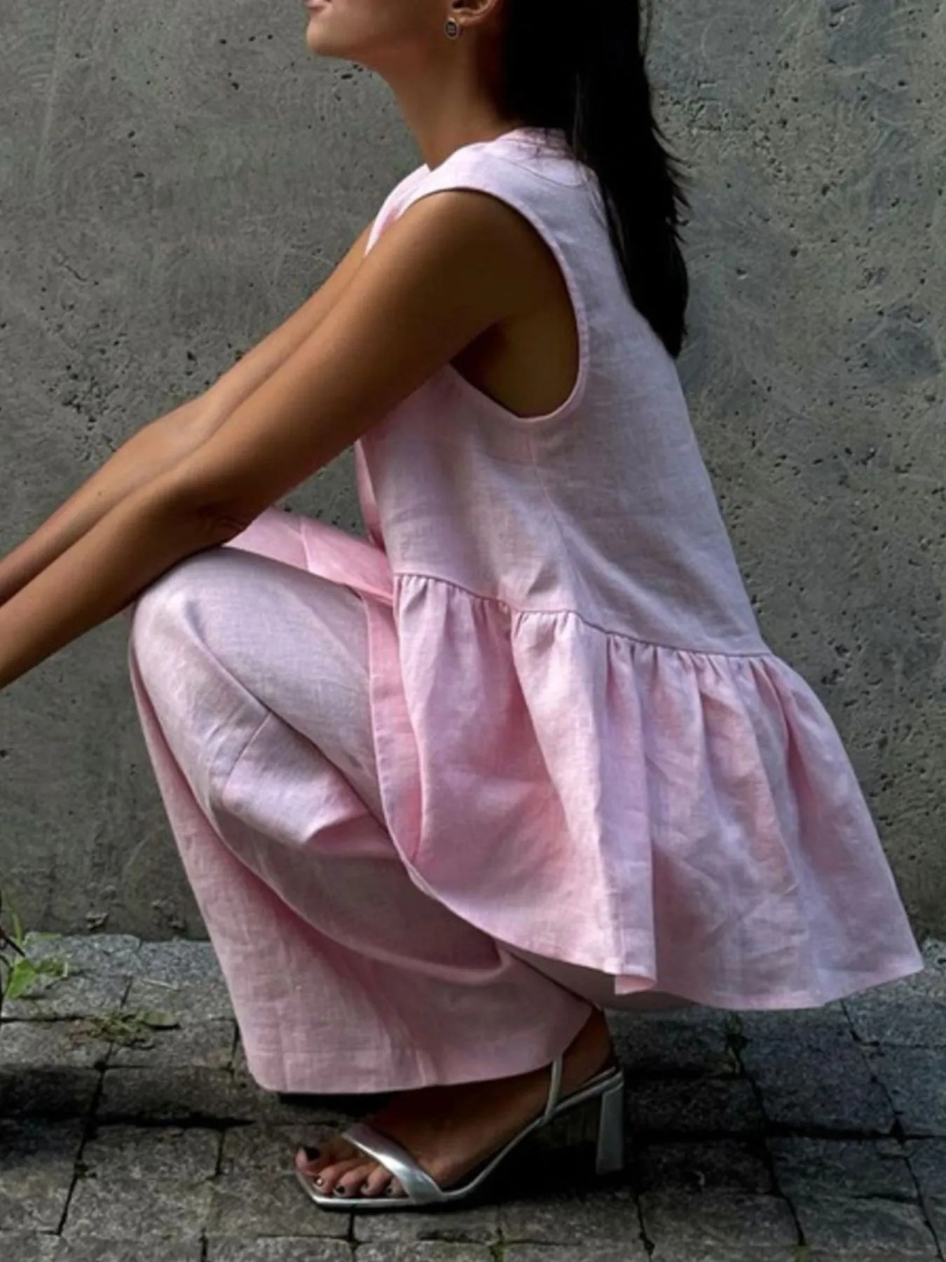 One Button Peplum Top and Pants Set - Image 3