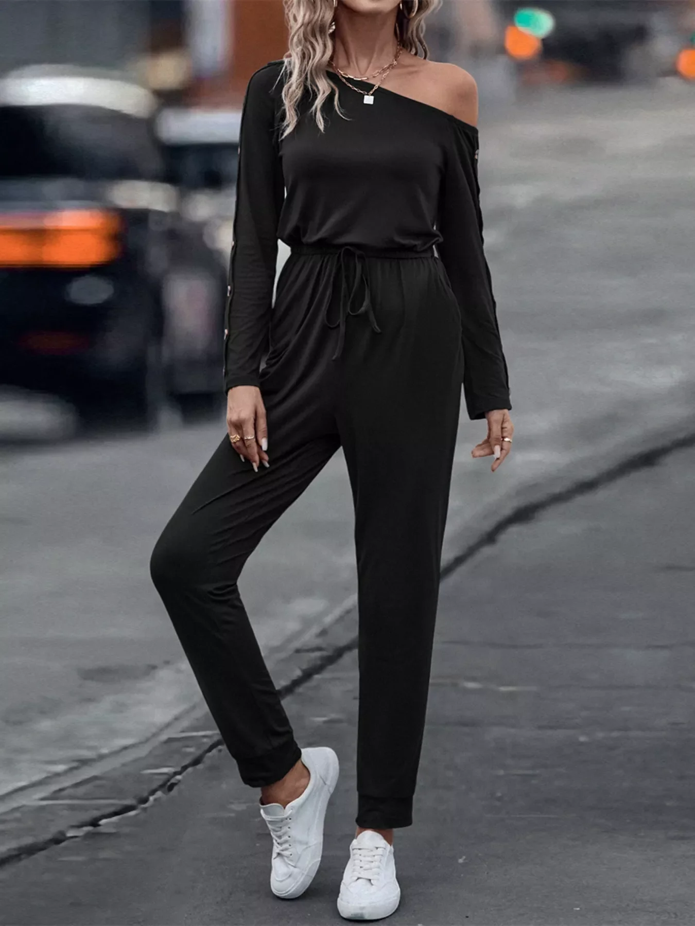 One Shoulder Long Sleeve Jumpsuit - Image 4