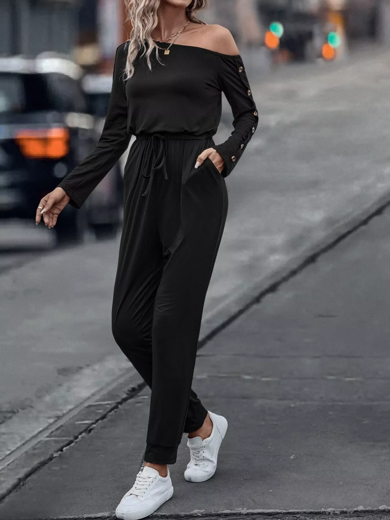 One Shoulder Long Sleeve Jumpsuit - Image 5